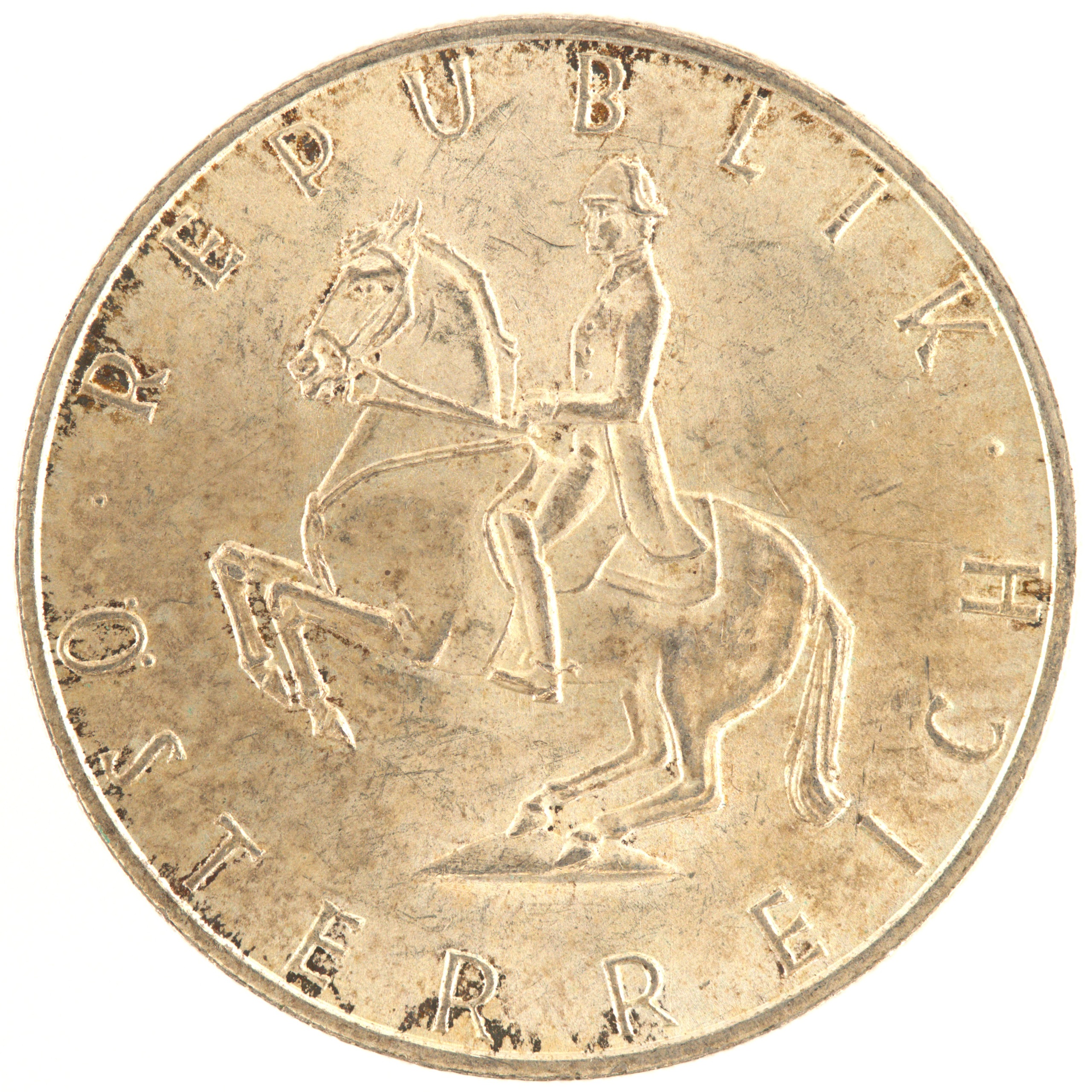 Autriche - Pièce 5 Schilling 1968 argent - Cavalier de l'école espagnole d'équitation / Armoiries autrichiennes – Image 2