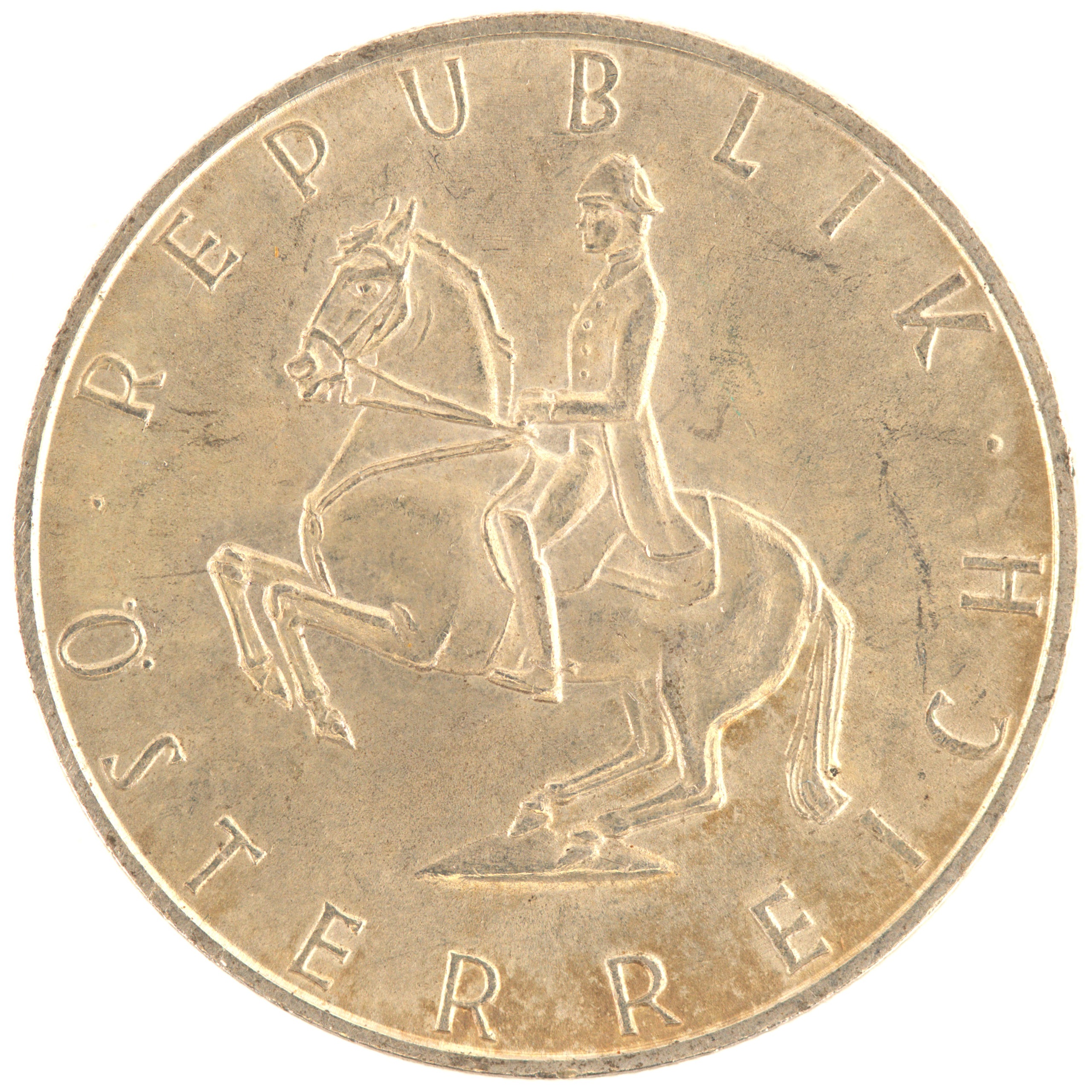 Autriche - Pièce 5 Schilling 1968 argent - Cavalier de l'école espagnole d'équitation / Armoiries autrichiennes – Image 2