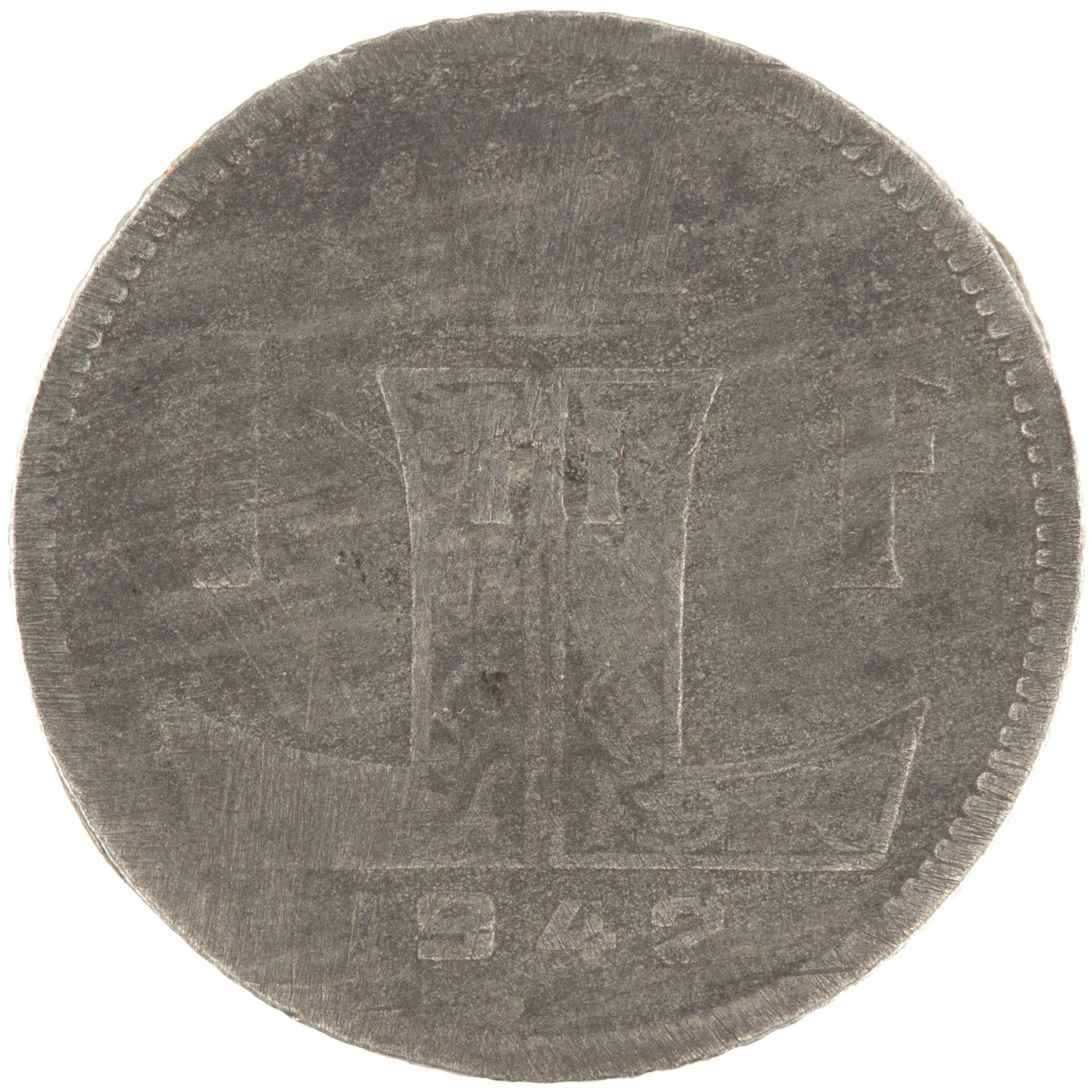 Belgique - Pièce 1 Franc (ou 1 Frank) 1942 zinc - Ecu belge / Monogramme de Léopold III, nom du pays émetteur en français à gauche