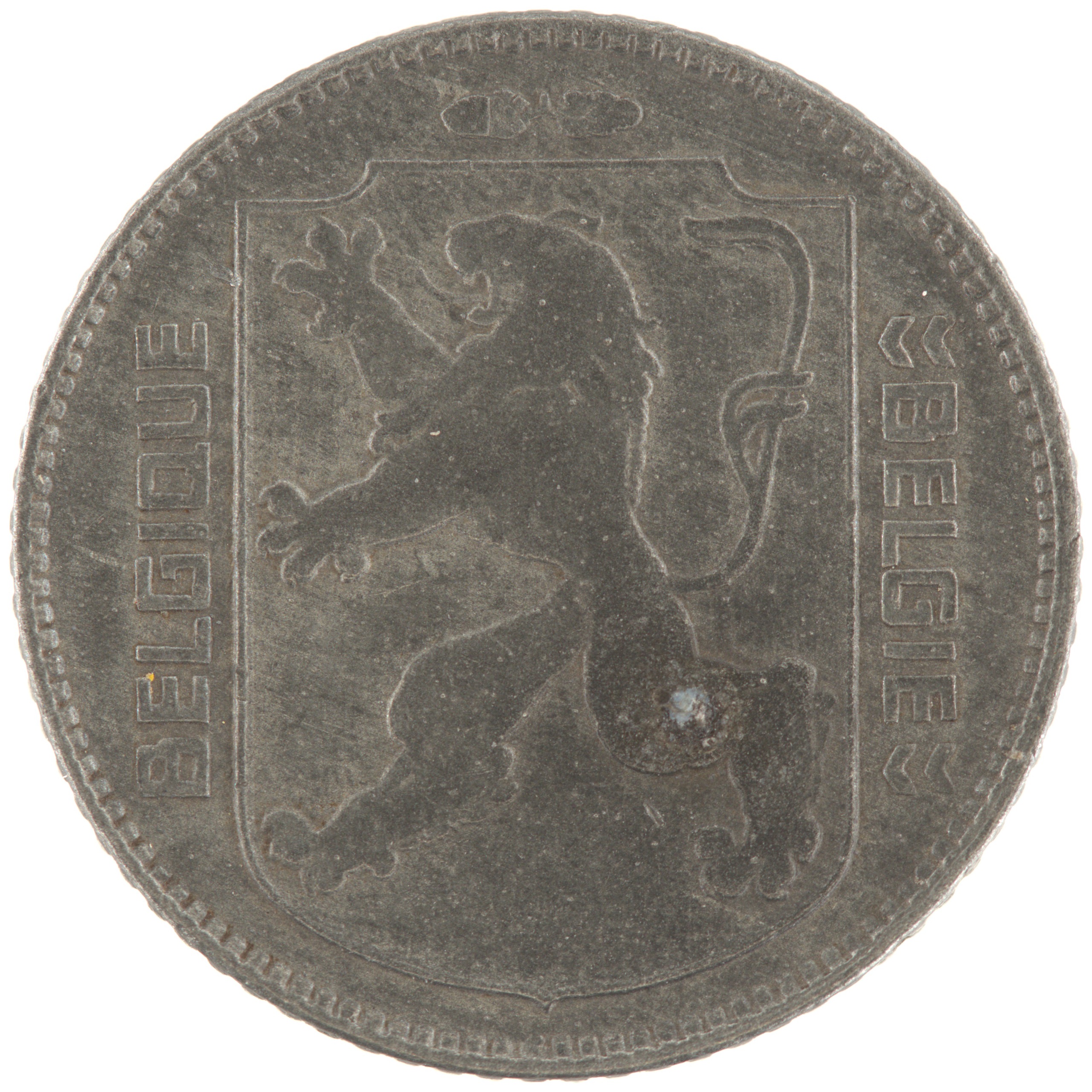 Belgique - Pièce 1 Franc (ou 1 Frank) 1943 zinc - Ecu belge / Monogramme de Léopold III, nom du pays émetteur en français à gauche – Image 2