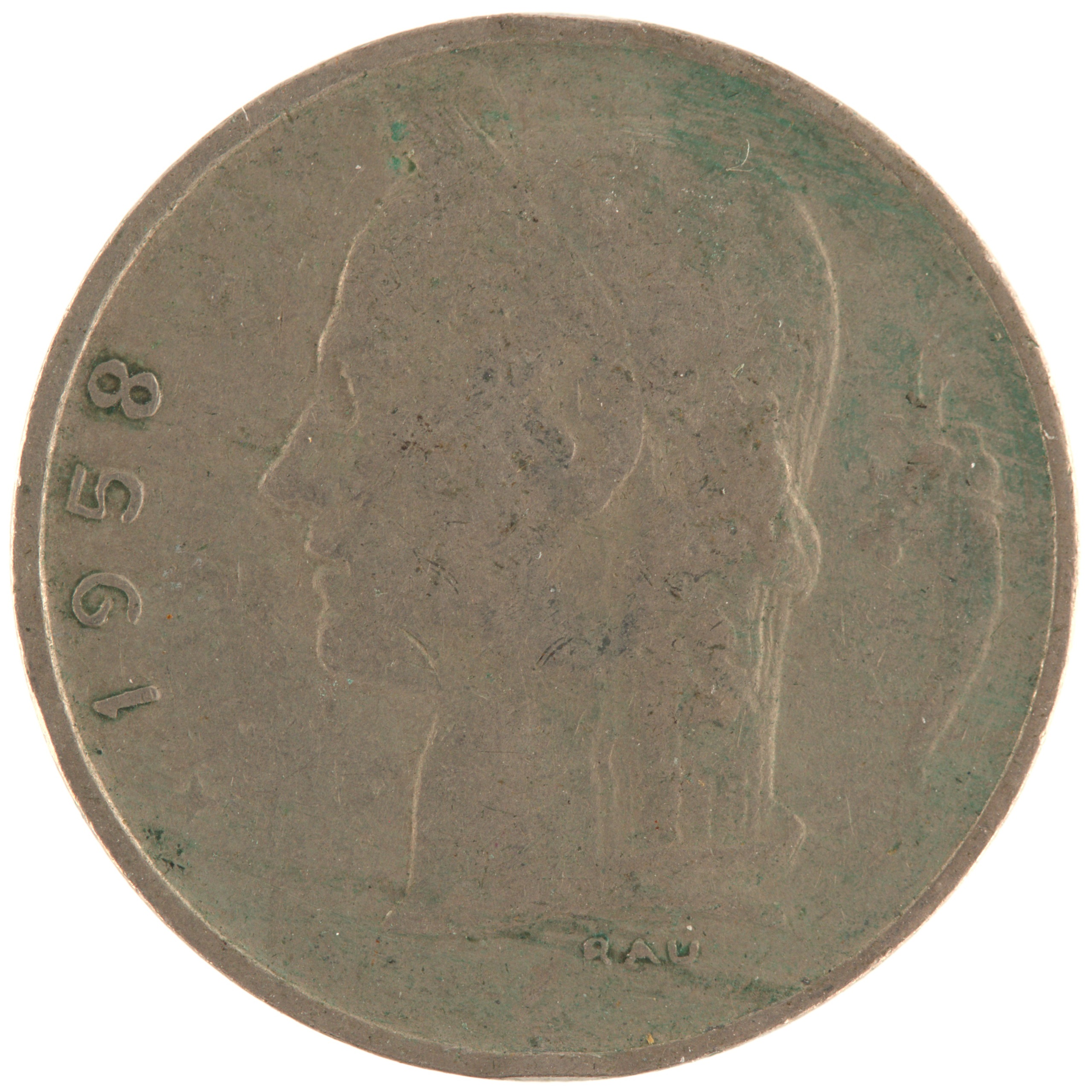 Belgique - Pièce 1 Franc 1958 cupro-nickel - Cérès / Rameau de chêne couronné, nom du pays émetteur en français