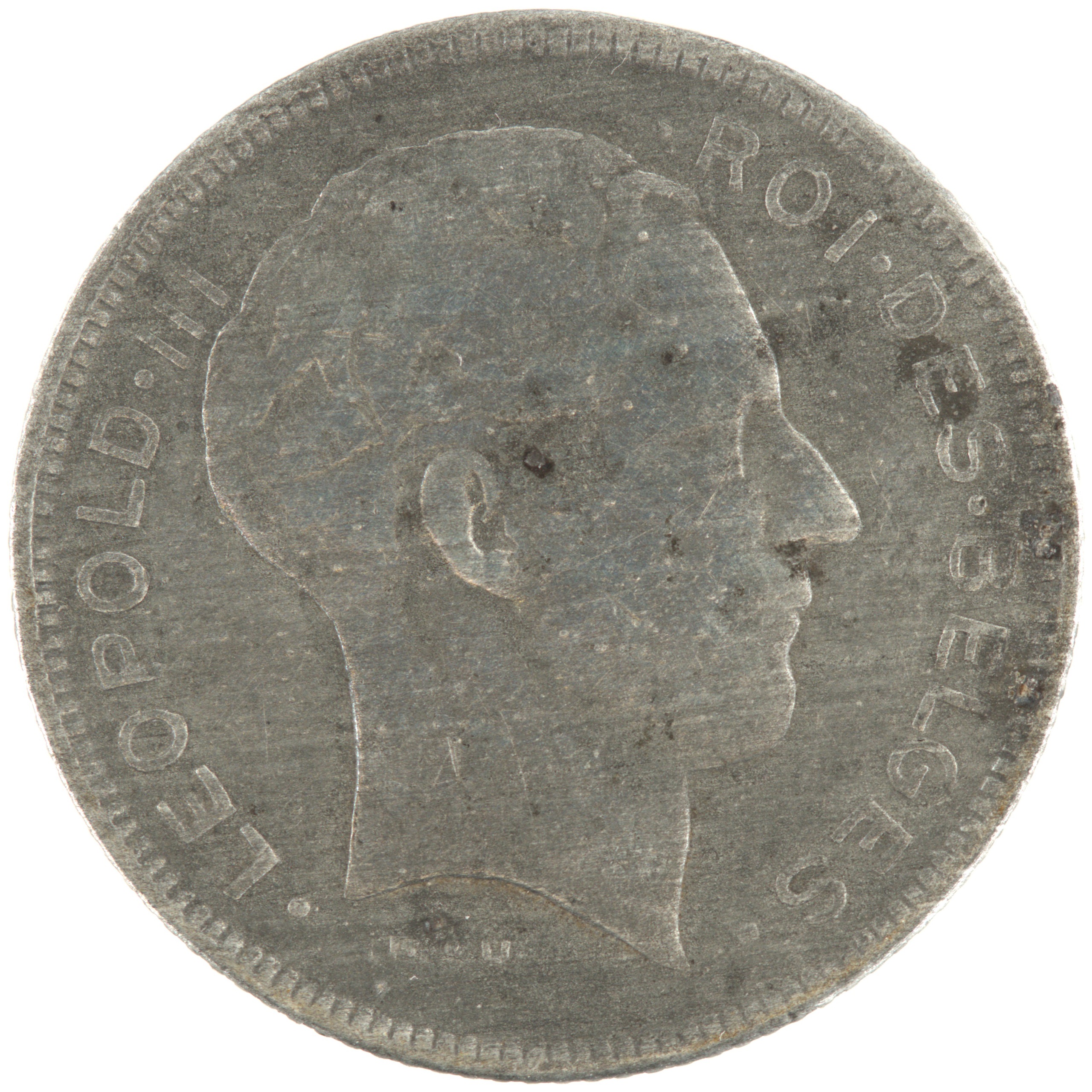 Belgique - Pièce 5 Francs 1943 zinc - Léopold III, nom du pays émetteur en français – Image 2