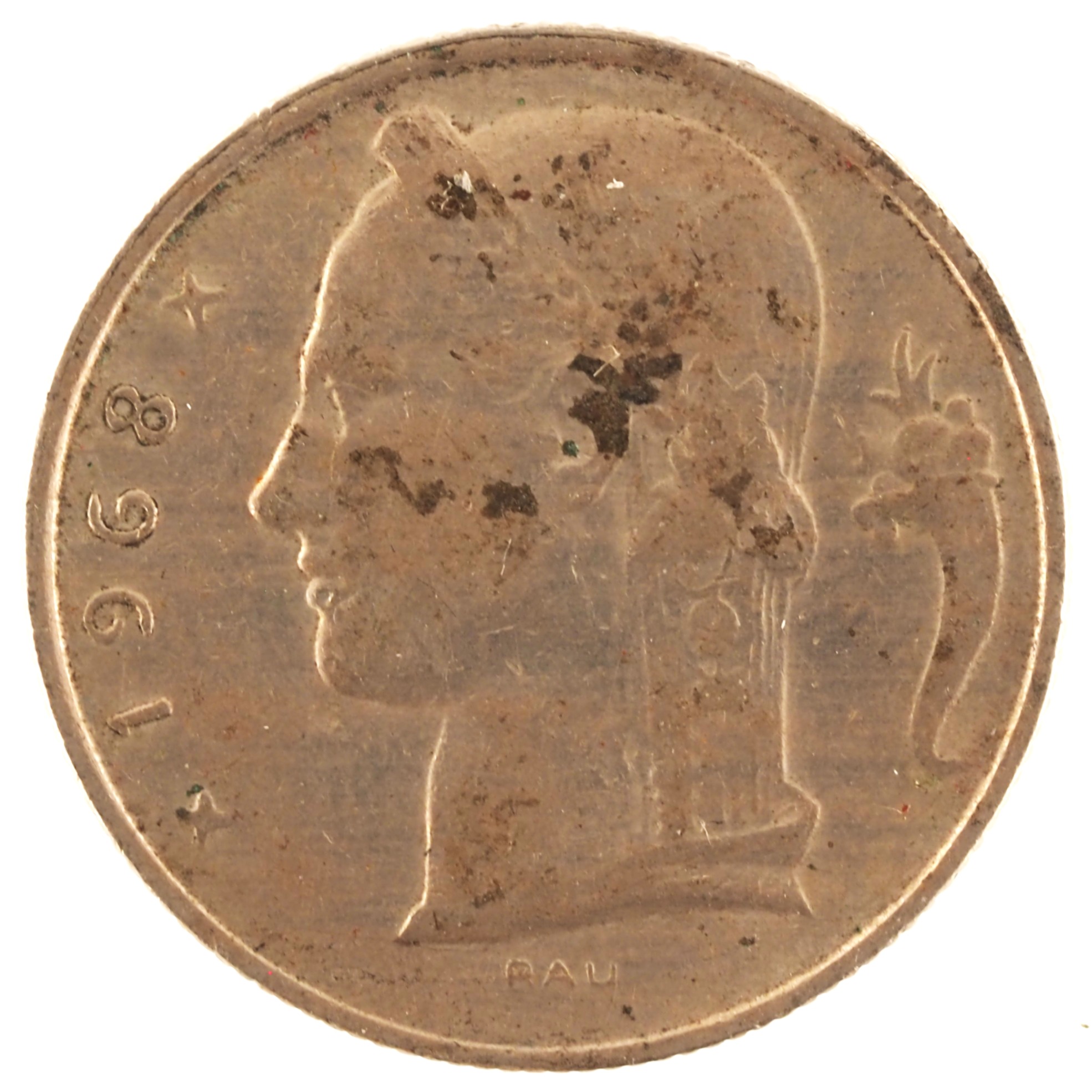 Belgique - Pièce 5 Francs 1968 cupro-nickel - Cérès / Rameau de chêne couronné, nom du pays émetteur en français