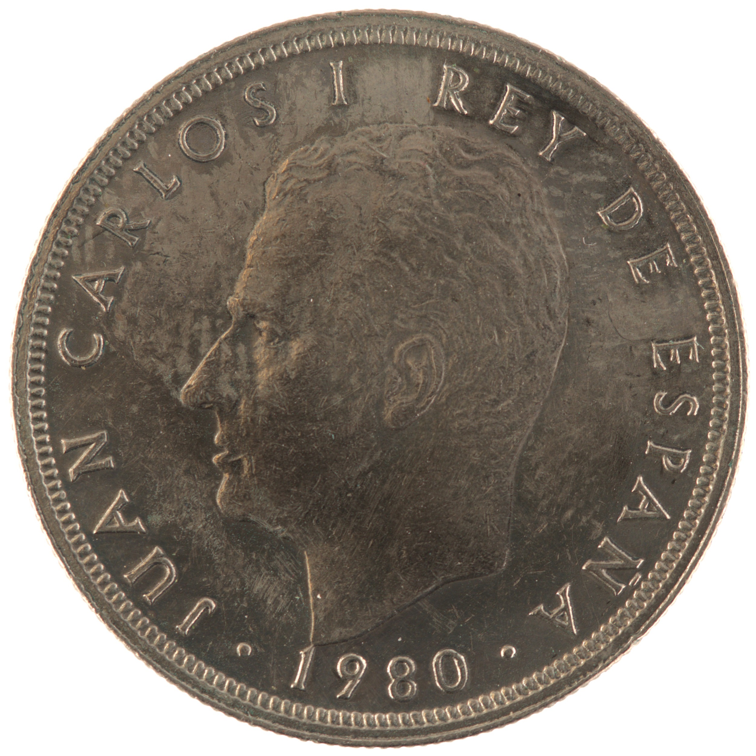 Espagne - Pièce 5 Pesetas 1980 cupro-nickel - Juan Carlos Ier / Coupe du monde de football (82 dans l'étoile) – Image 2