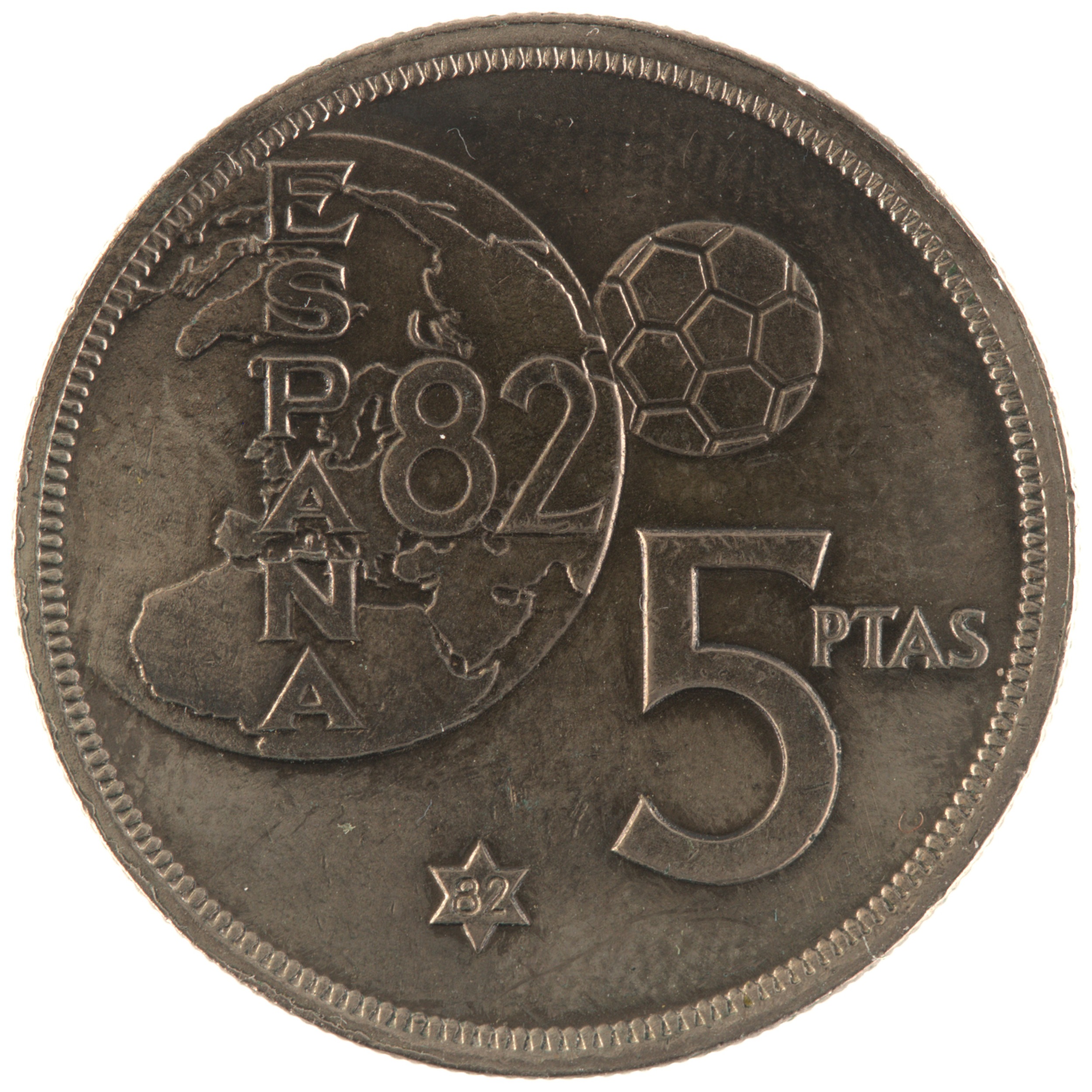 Espagne - Pièce 5 Pesetas 1980 cupro-nickel - Juan Carlos Ier / Coupe du monde de football (82 dans l'étoile)