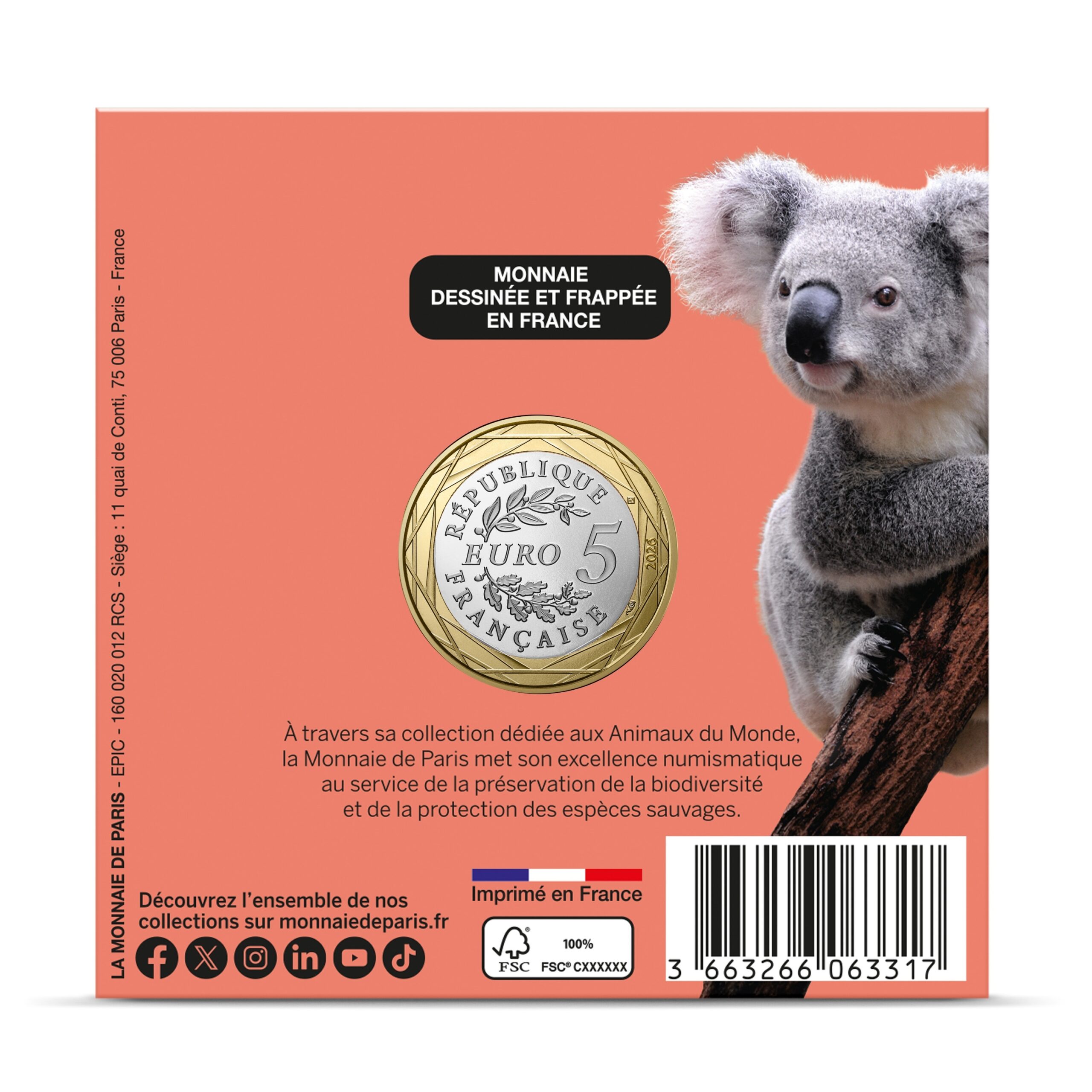 France - Pièce 5 Euro 2026 cuivre-nickel-zinc - Koala et pandas – Image 4