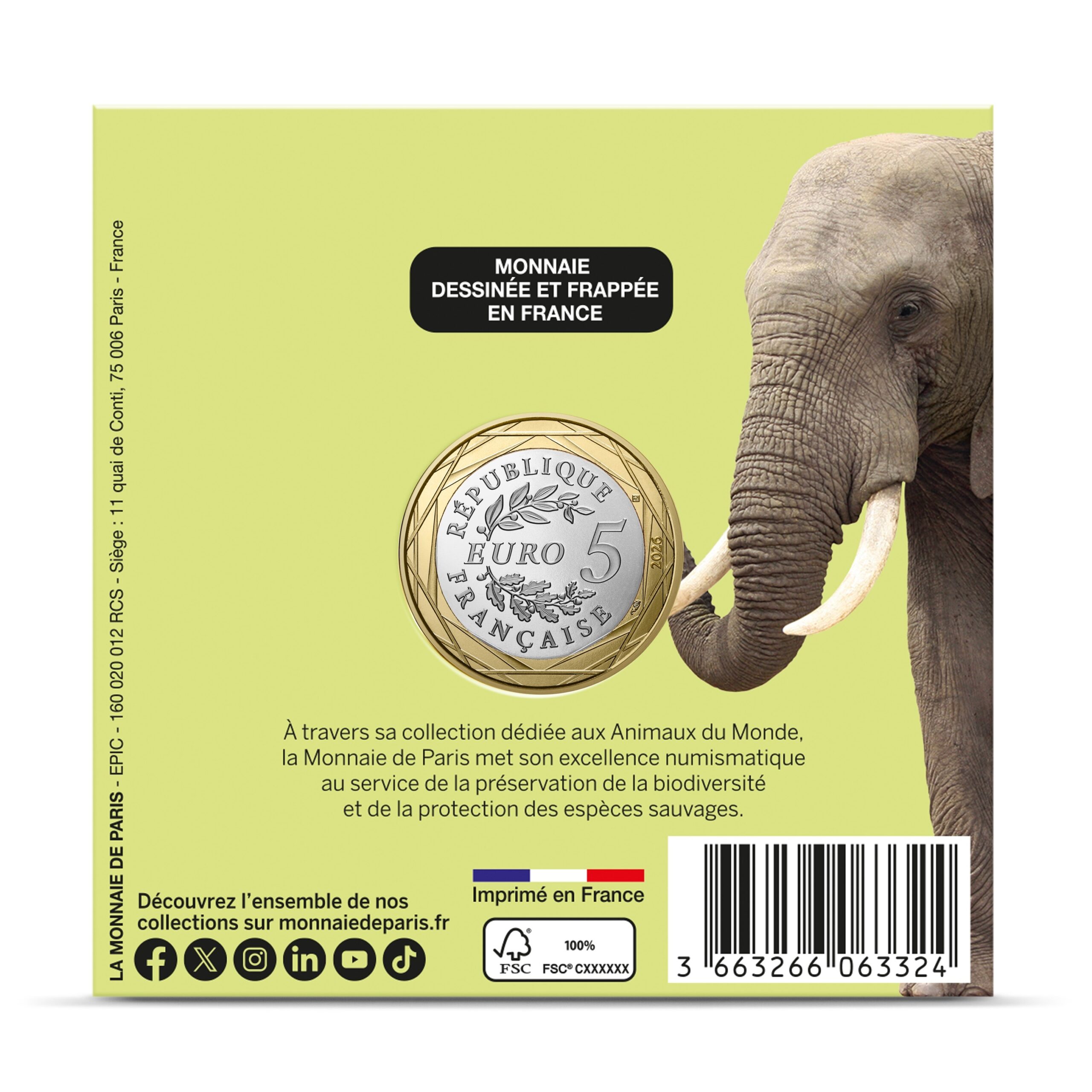France - Pièce 5 Euro 2026 cuivre-nickel-zinc - Animaux de la savane – Image 4