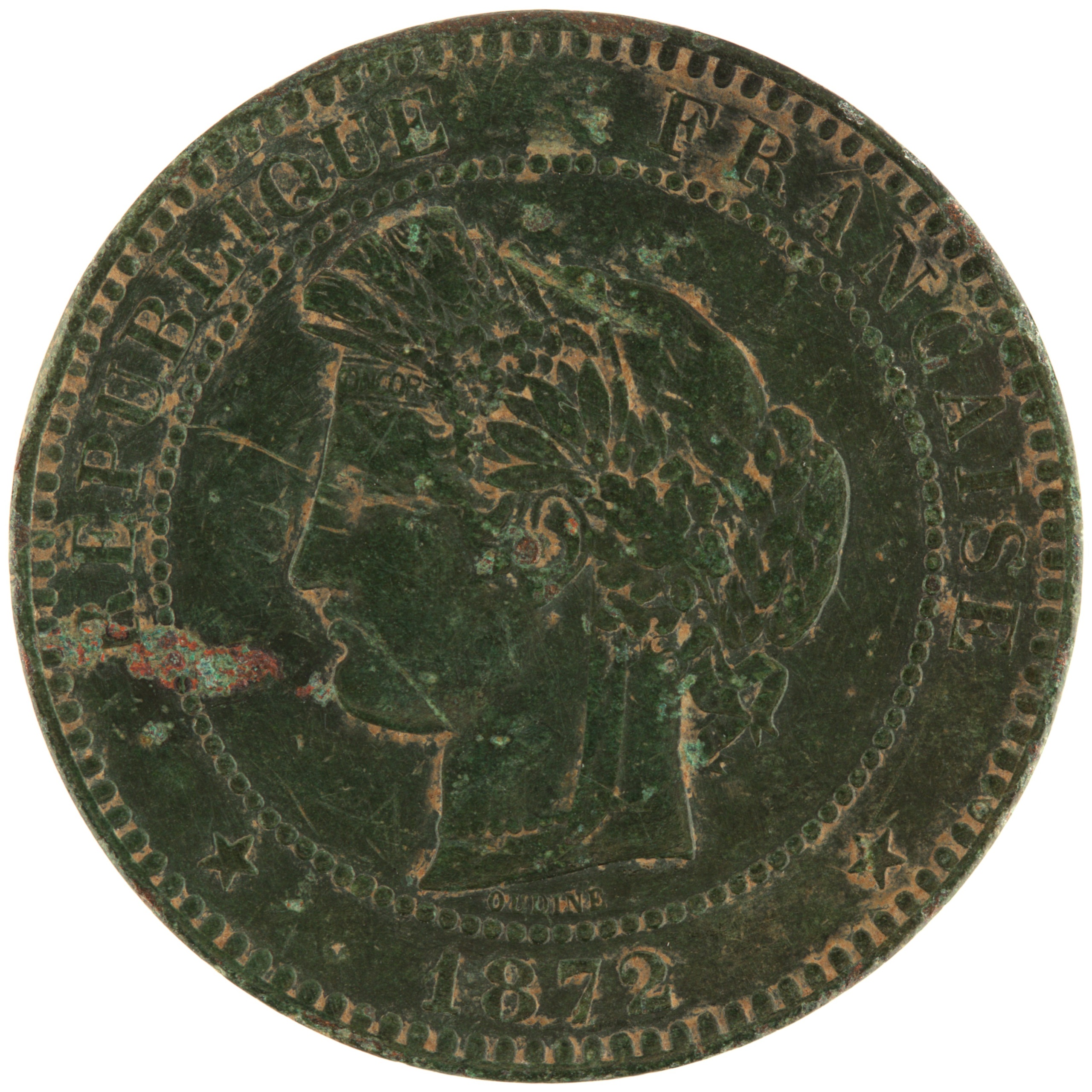 France - Pièce 10 Centimes 1872 A bronze - Cérès