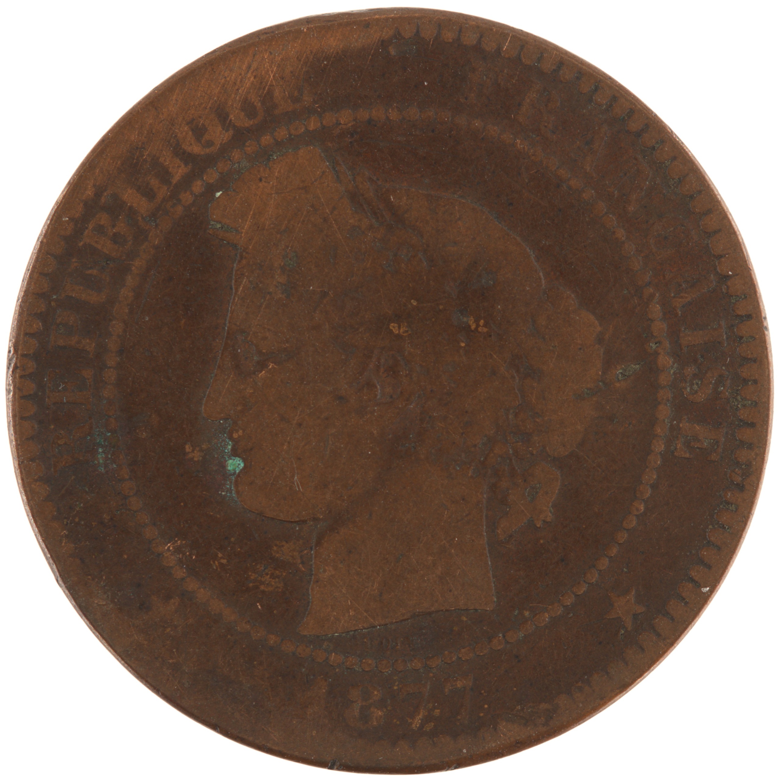 France - Pièce 10 Centimes 1877 K bronze - Cérès
