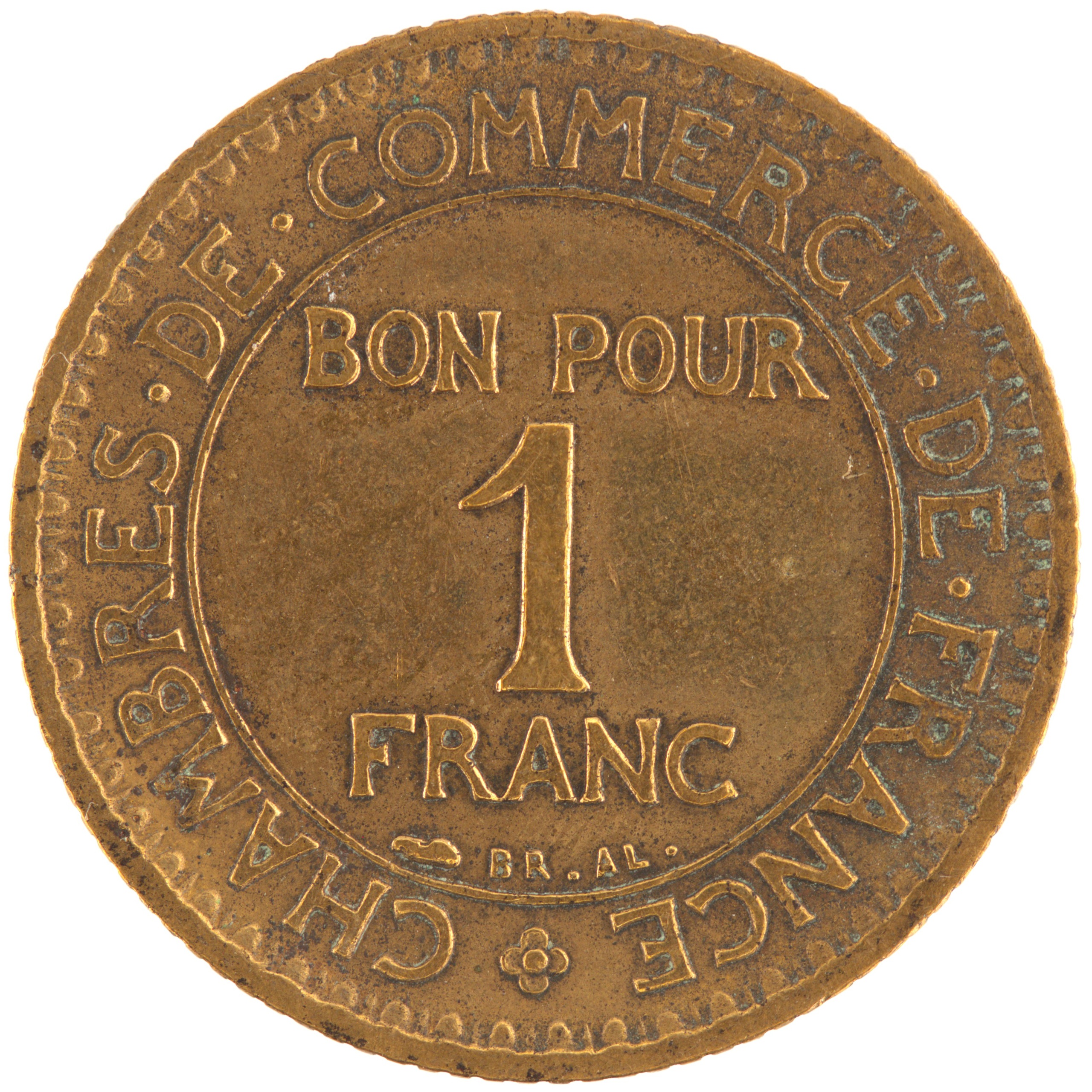 France - Pièce Bon pour 1 Franc 1924 bronze-aluminium - Chambres de Commerce – Image 2