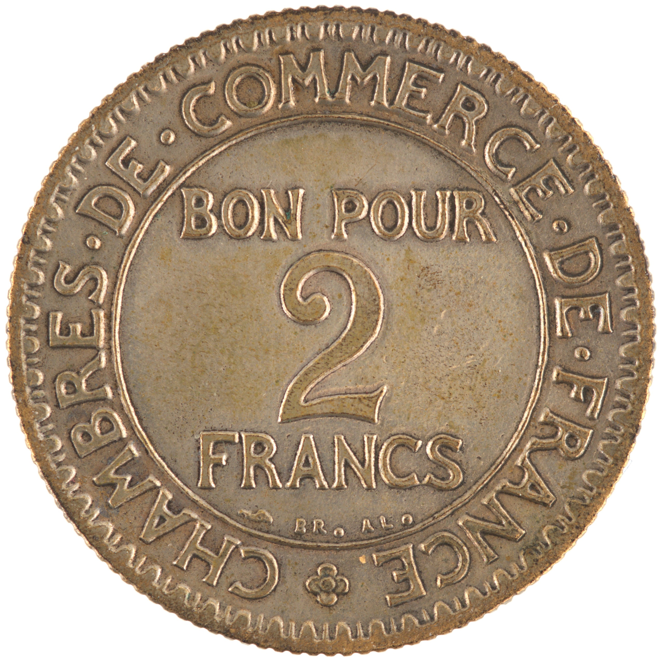 France - Pièce Bon pour 2 Francs 1923 bronze-aluminium - Chambres de Commerce – Image 2