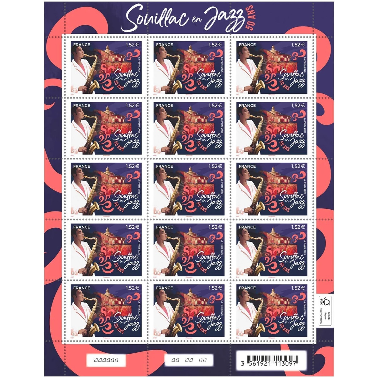France - Feuille de 15 timbres 1,52 Euro 2026 - Souillac en Jazz
