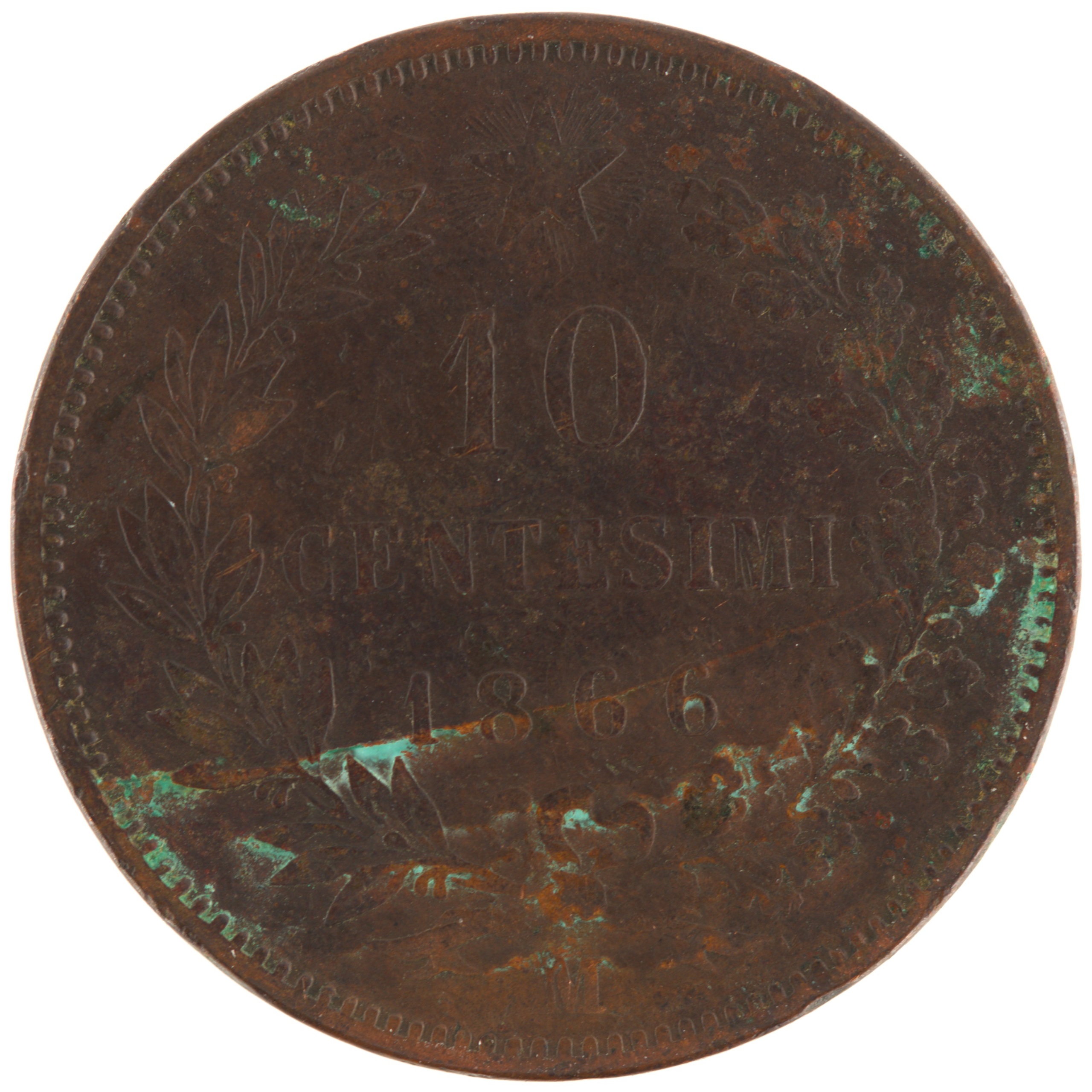 Italie - Pièce 10 Centesimi 1866 M cuivre - Victor-Emmanuel II