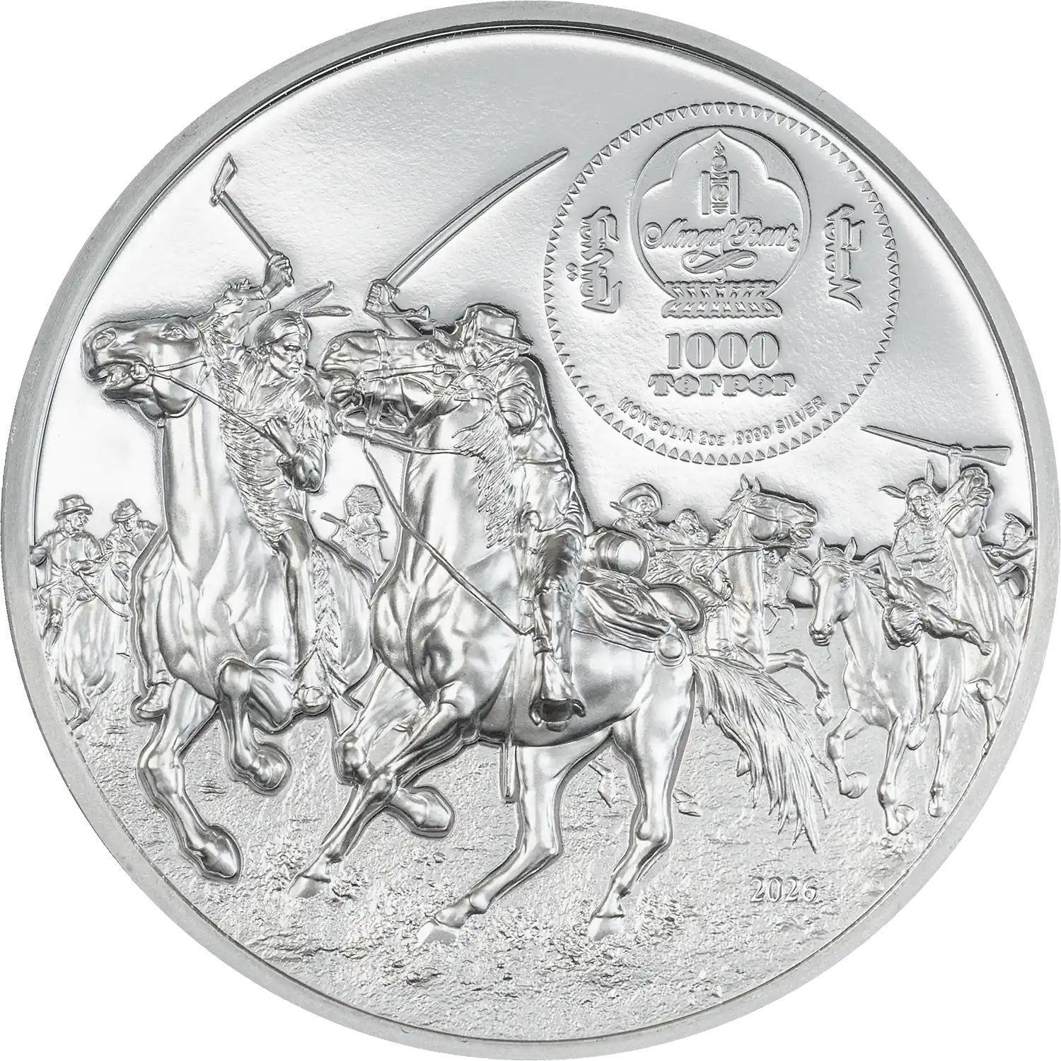 Mongolie - Pièce 1000 Tögrög 2026 2 onces argent BE - Custer contre Sitting Bull – Image 2