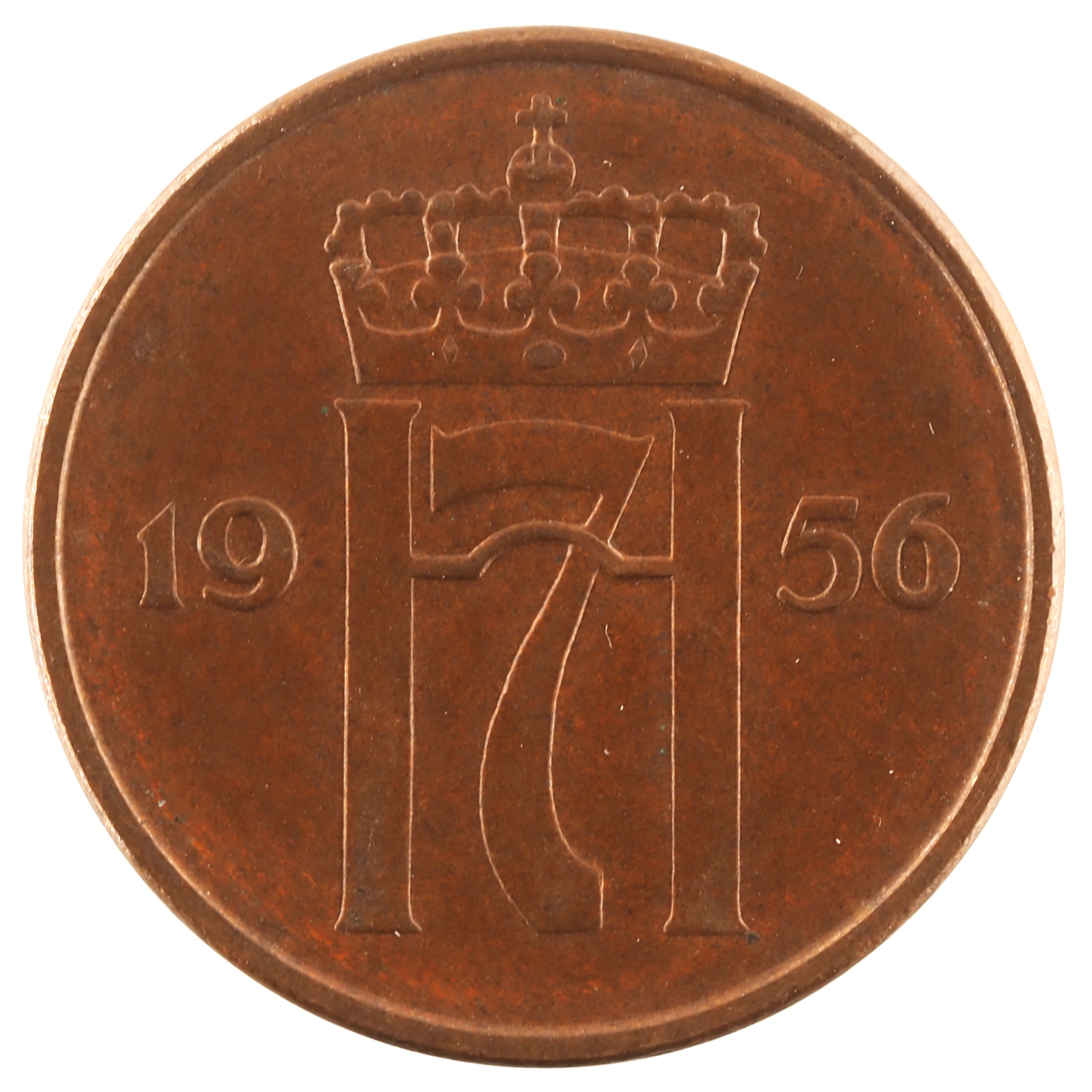 Norvège - Pièce 5 Øre 1956 bronze - Monogramme de Haakon VII