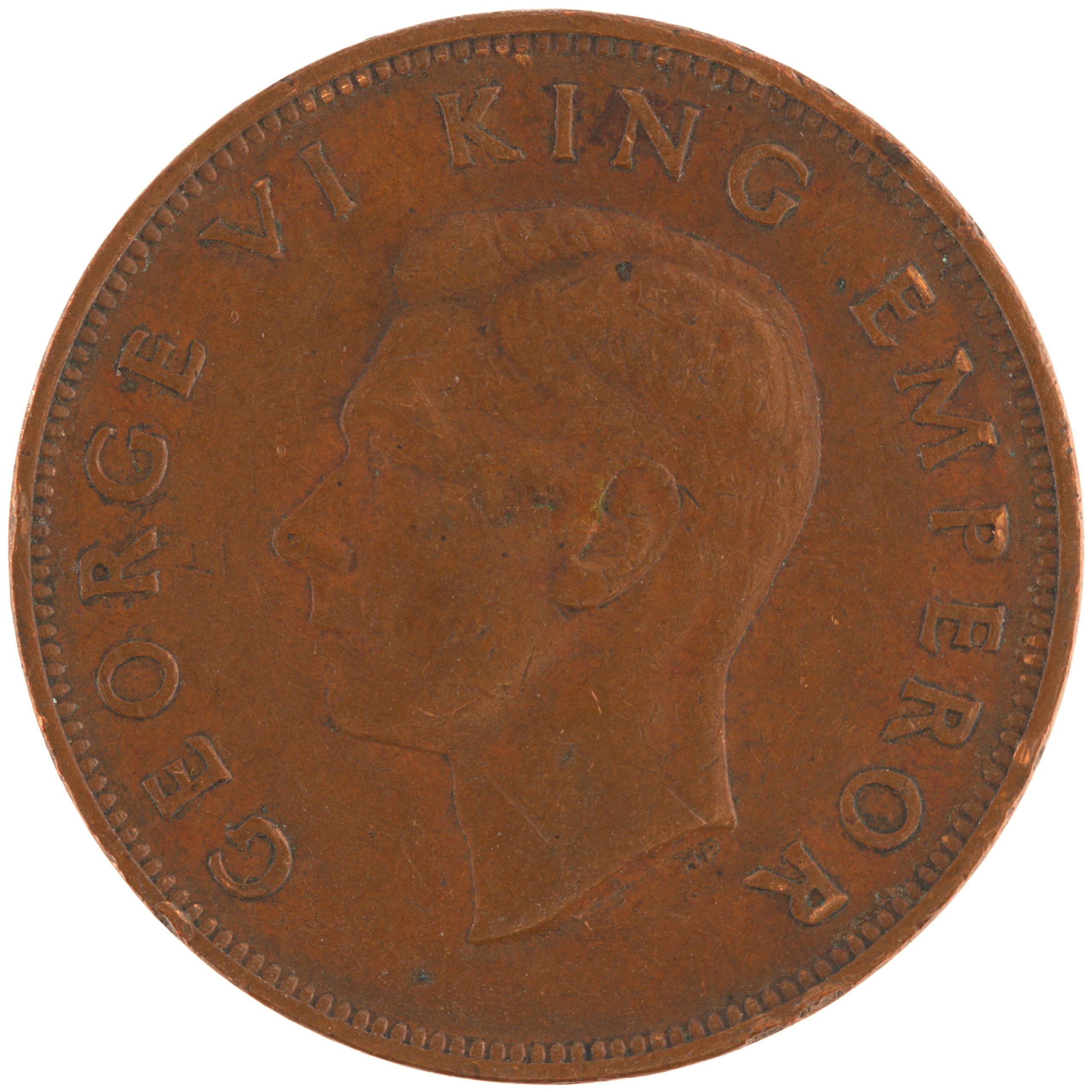 Nouvelle-Zélande - Pièce One Penny 1944 bronze - George VI / Méliphage tui – Image 2
