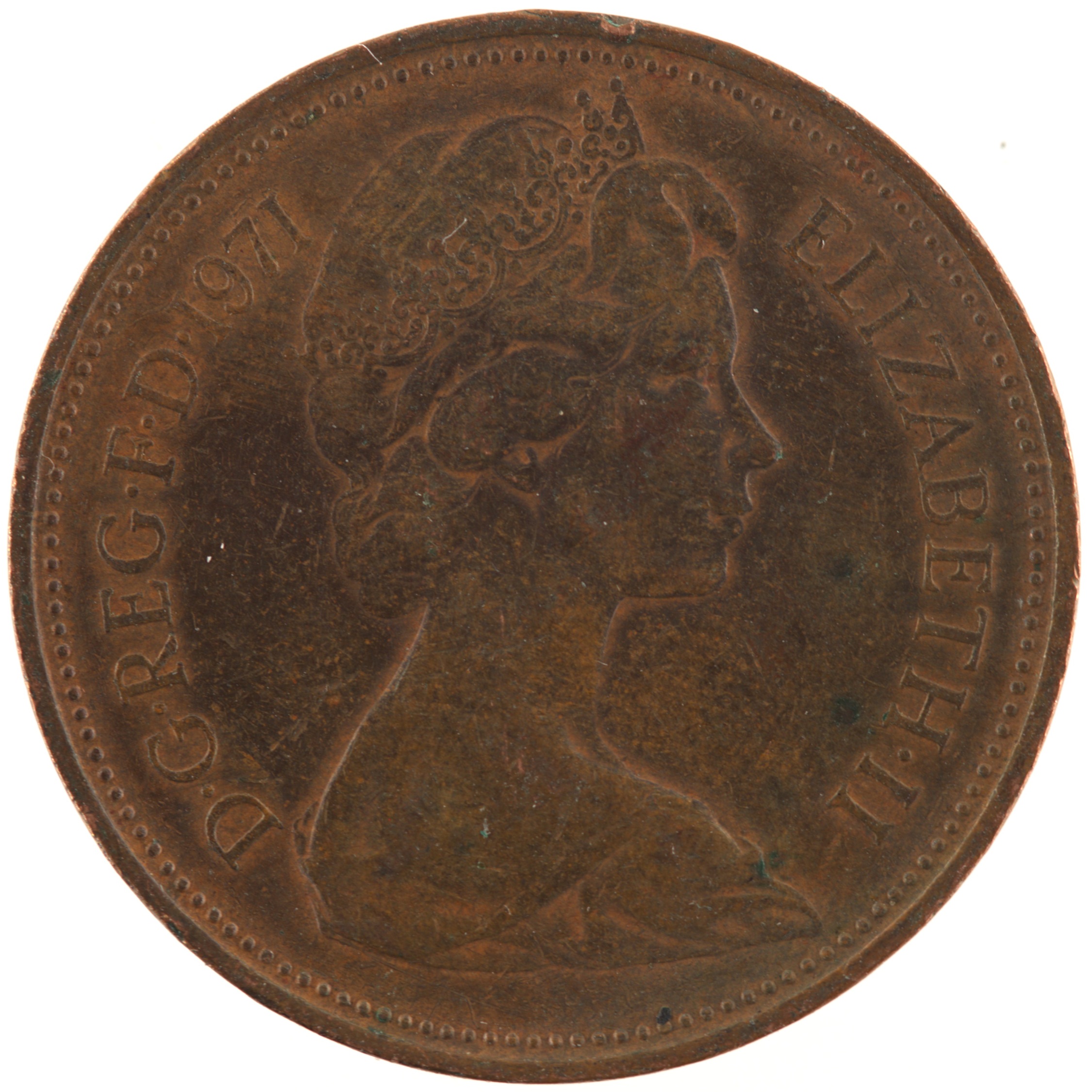Royaume-Uni - Pièce 2 Pence 1971 bronze - Elisabeth II / Plumes d'autruche dans une couronne