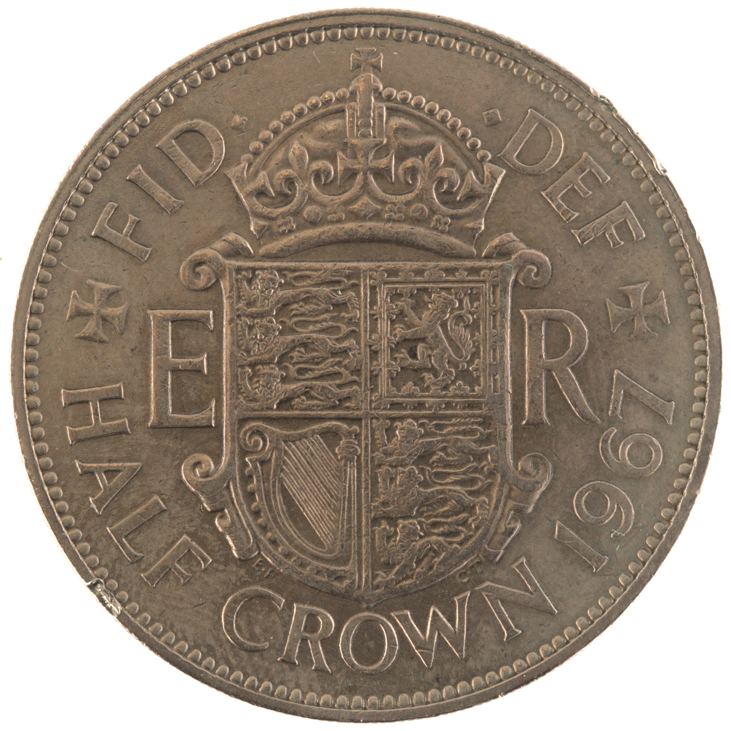 Royaume-Uni - Pièce Half Crown 1967 cupro-nickel - Elisabeth II, tête juvénile laurée / Ecu britannique couronné