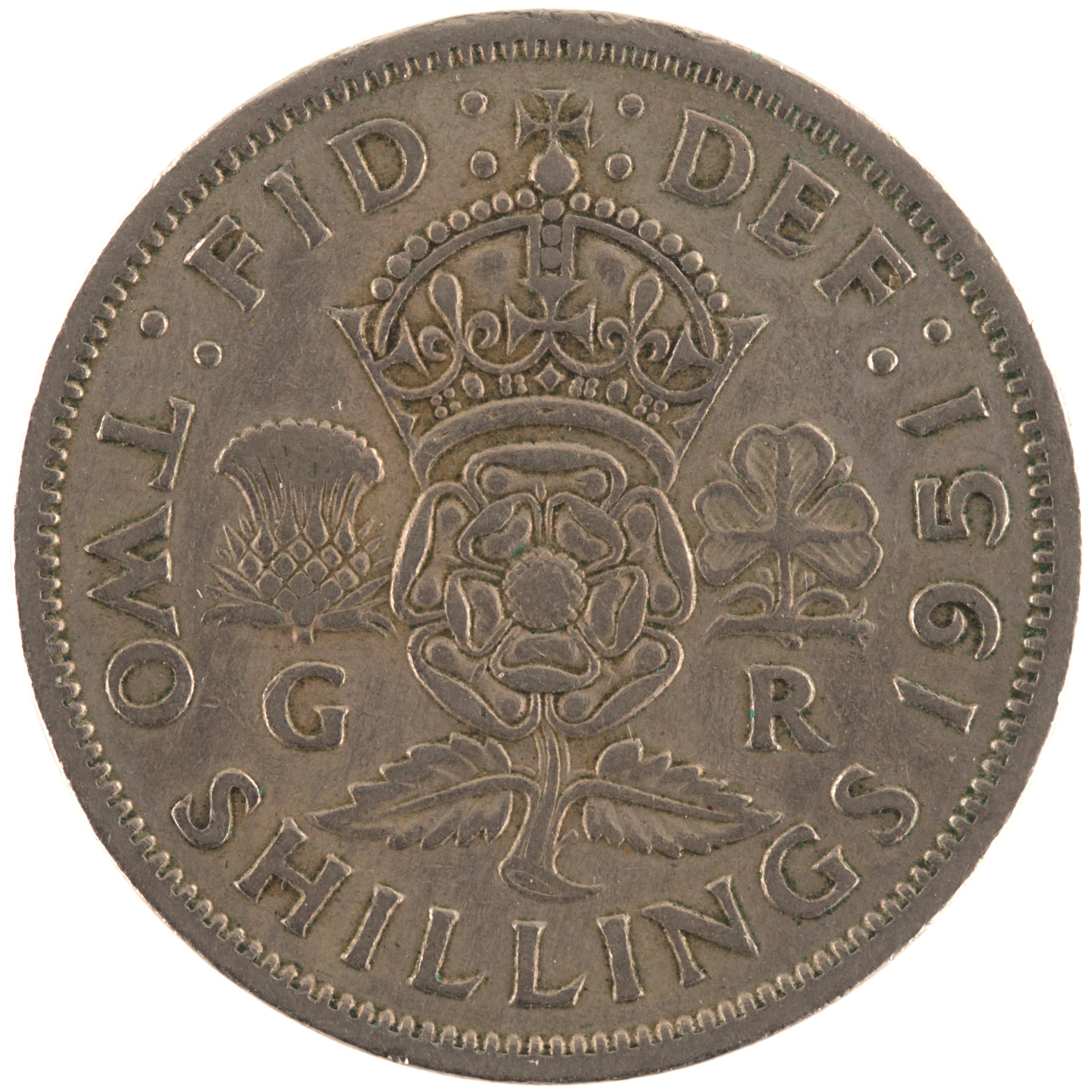 Royaume-Uni - Pièce Two Shillings (soit Florin) 1951 cupro-nickel - George VI / Rose couronnée