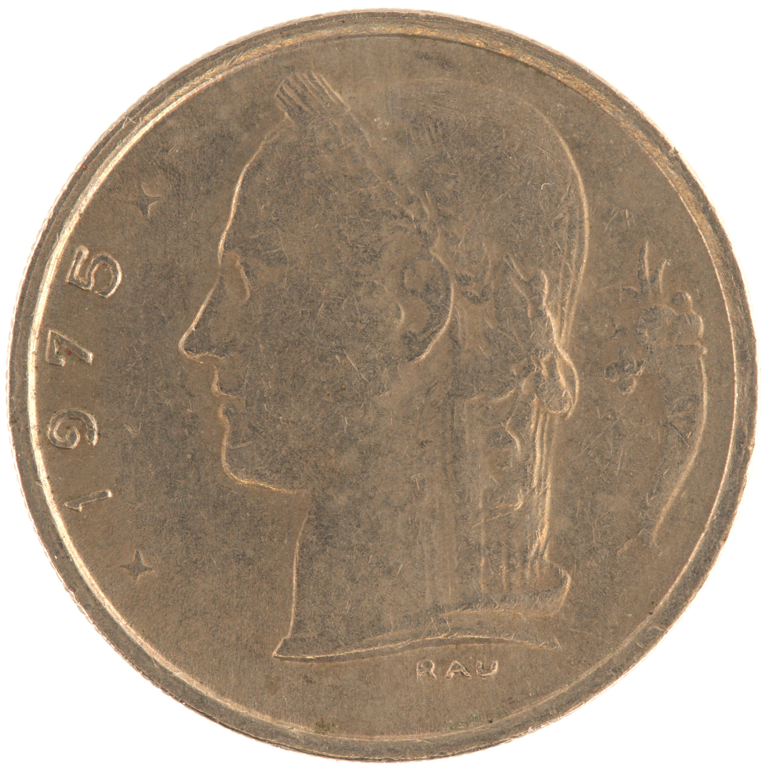 Belgique - Pièce 1 Franc 1975 cupro-nickel - Cérès / Rameau de chêne couronné, nom du pays émetteur en français