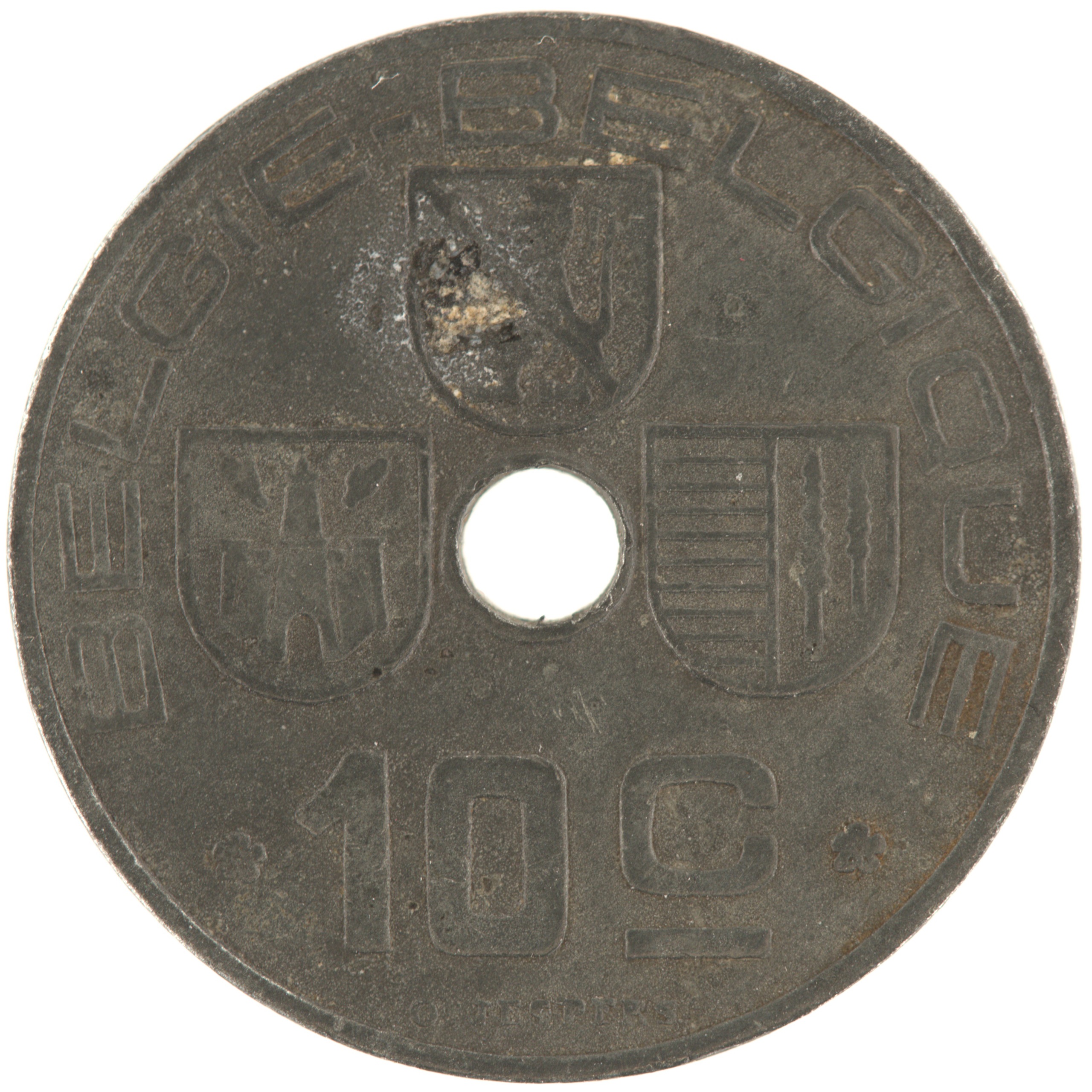Belgique - Pièce 10 Centimes (ou 10 Centiemen) 1946 zinc - Ecus / Monogramme de Léopold III, nom du pays émetteur en néerlandais à gauche – Image 2