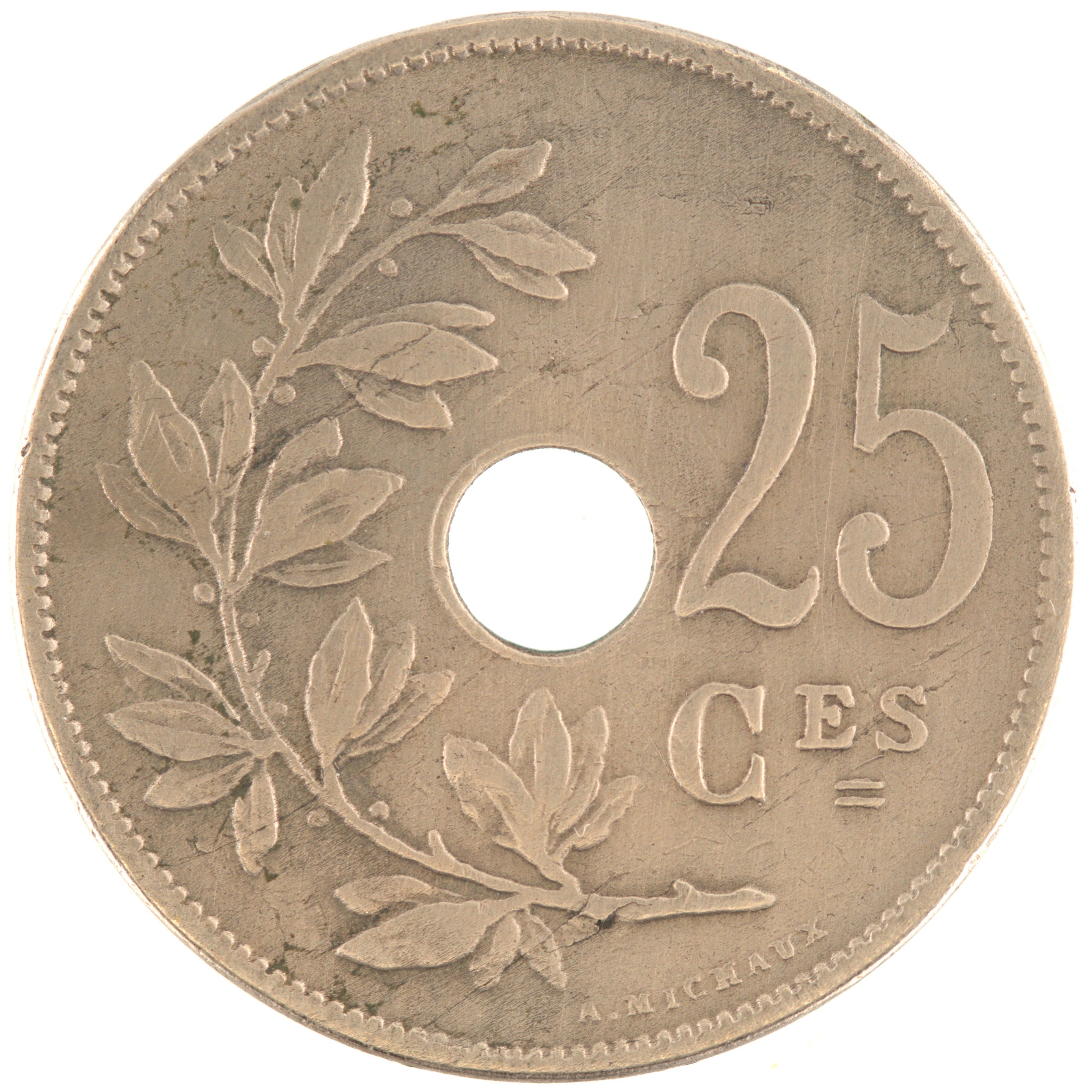 Belgique - Pièce 25 Centimes 1909 cupro-nickel - Monogramme de Léopold II – Image 2