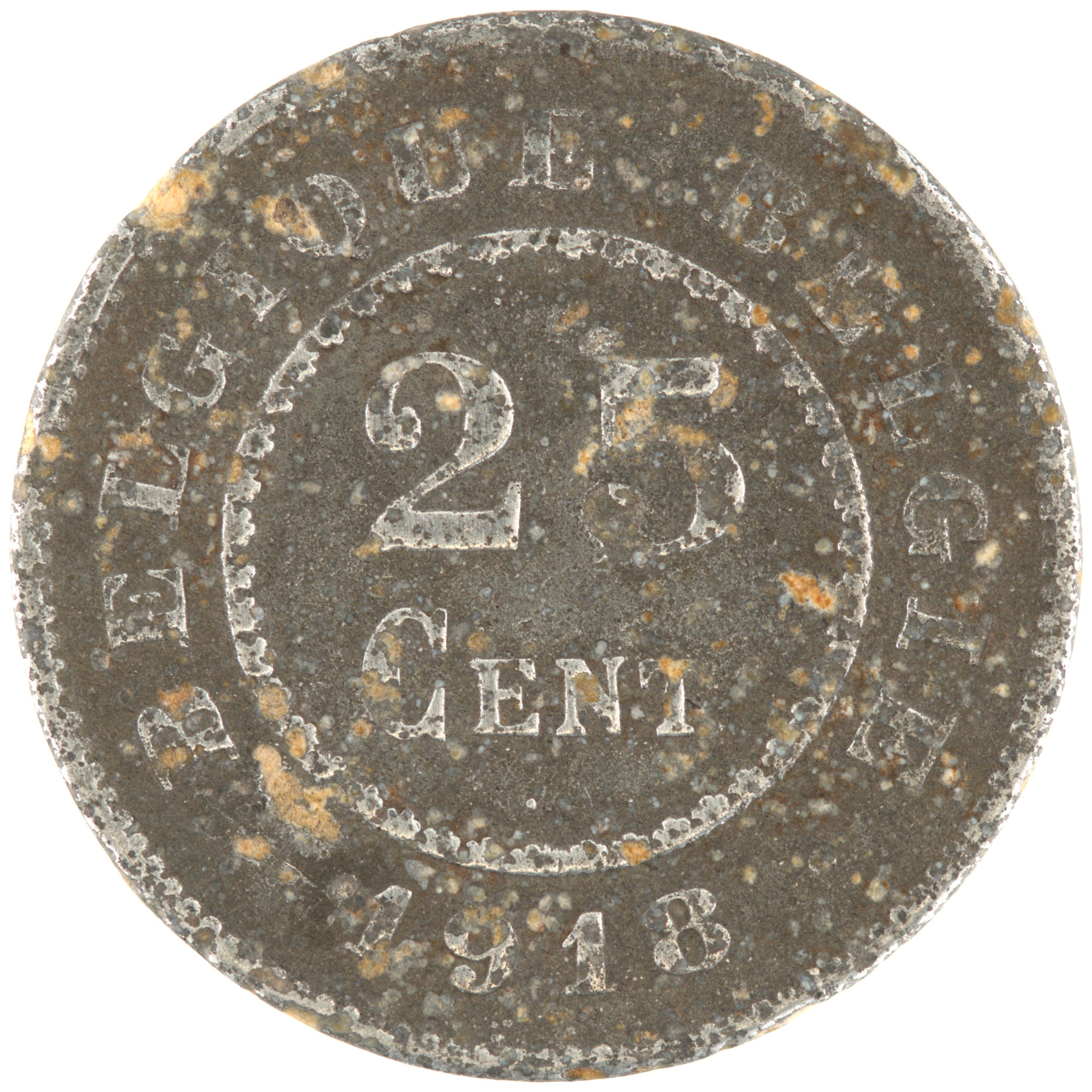 Belgique - Pièce 25 Centimes (ou 25 Centiemen) 1918 zinc - Lion héraldique