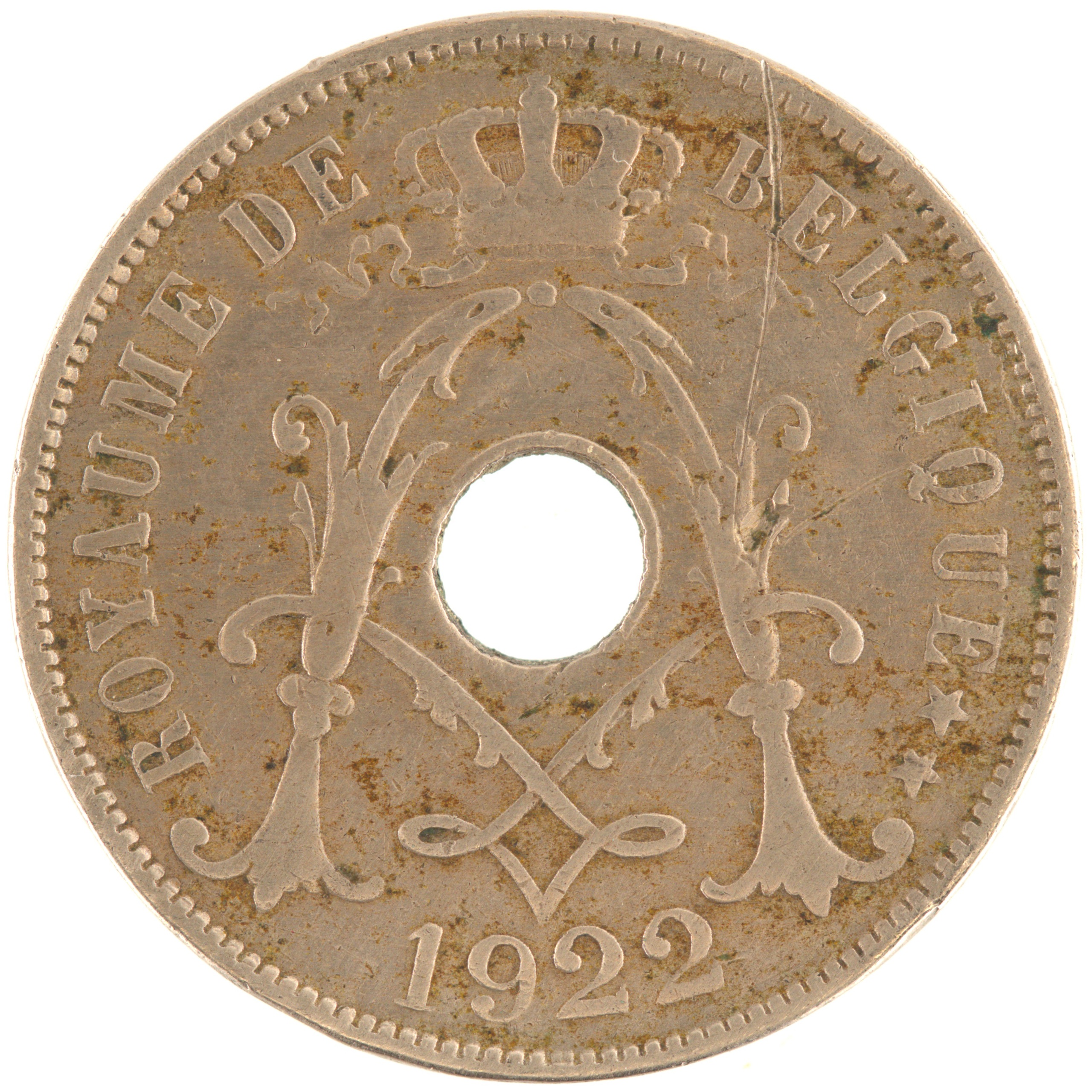 Belgique - Pièce 25 Centimes 1922 cupro-nickel - Monogramme d'Albert Ier