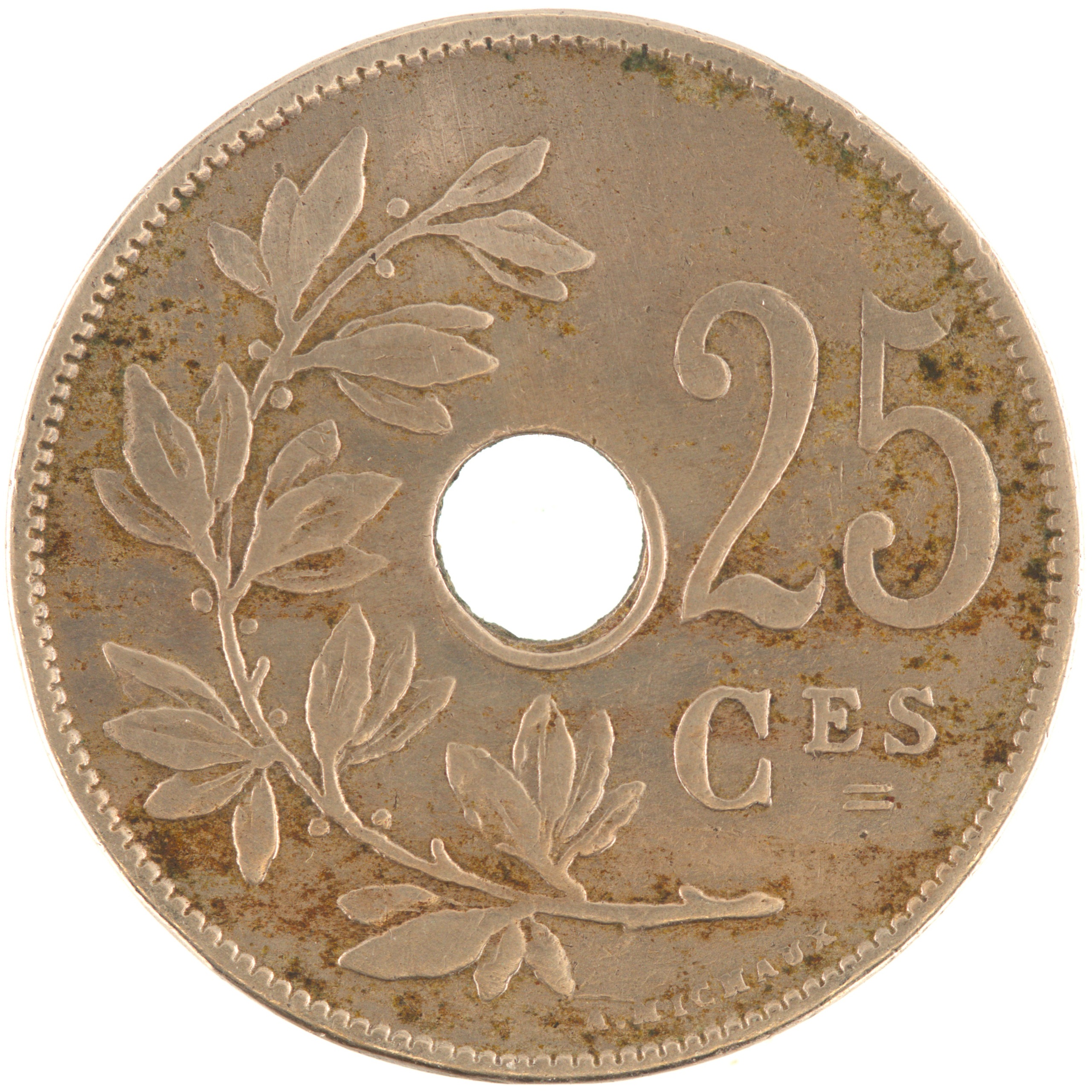 Belgique - Pièce 25 Centimes 1922 cupro-nickel - Monogramme d'Albert Ier – Image 2