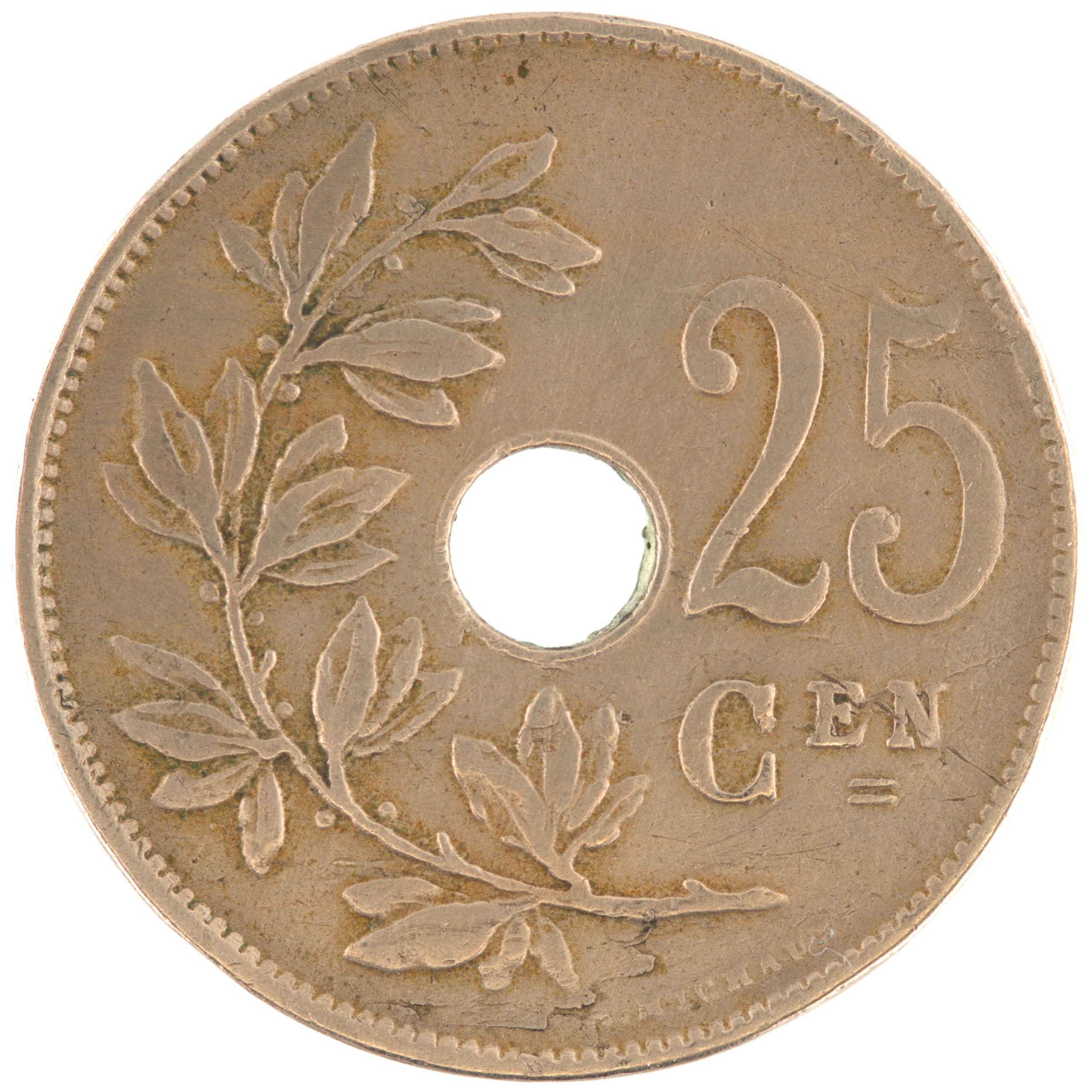 Belgique - Pièce 25 Centiemen (soit 25 Centimes) 1922 cupro-nickel - Monogramme d'Albert Ier – Image 2