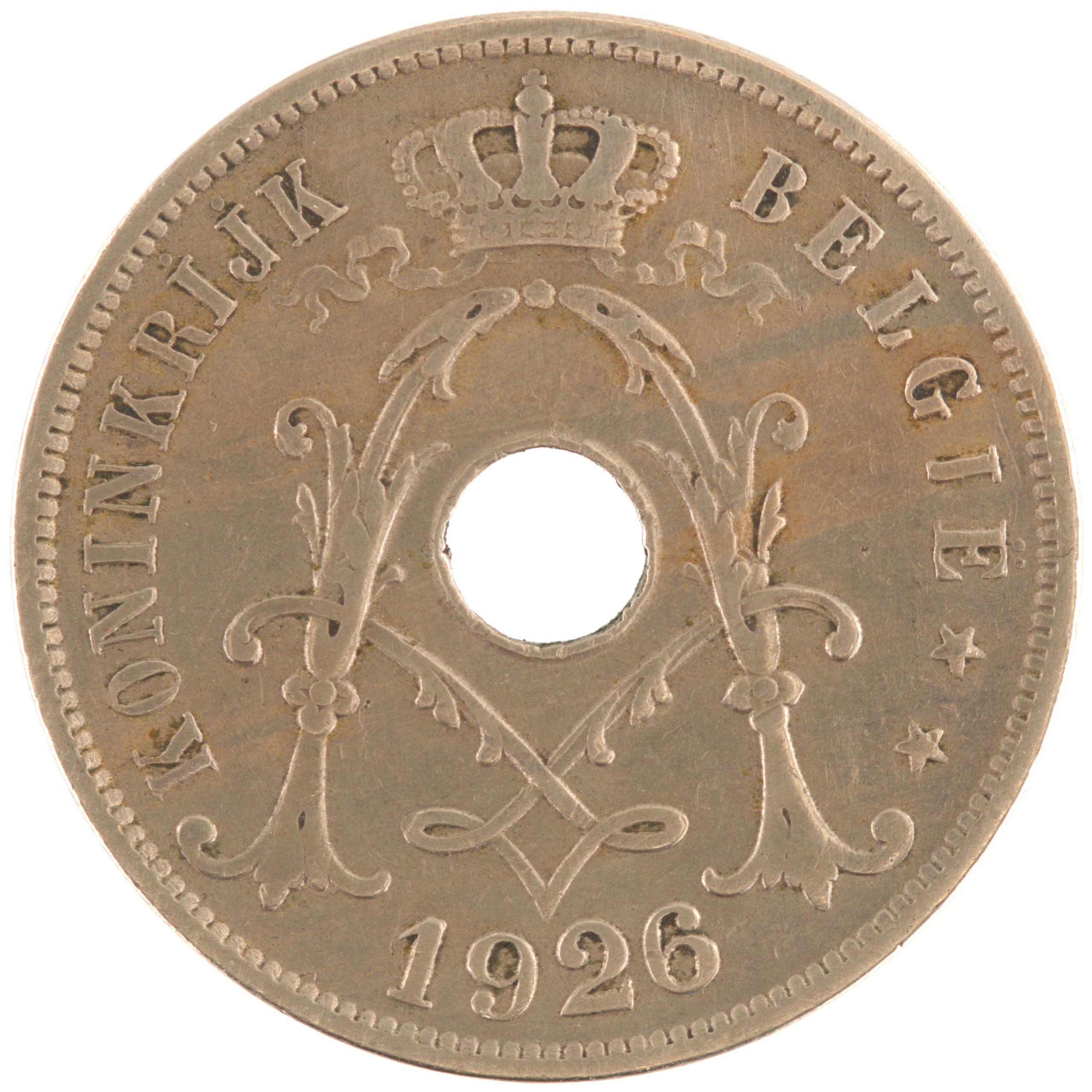 Belgique - Pièce 25 Centiemen (soit 25 Centimes) 1926 cupro-nickel - Monogramme d'Albert Ier