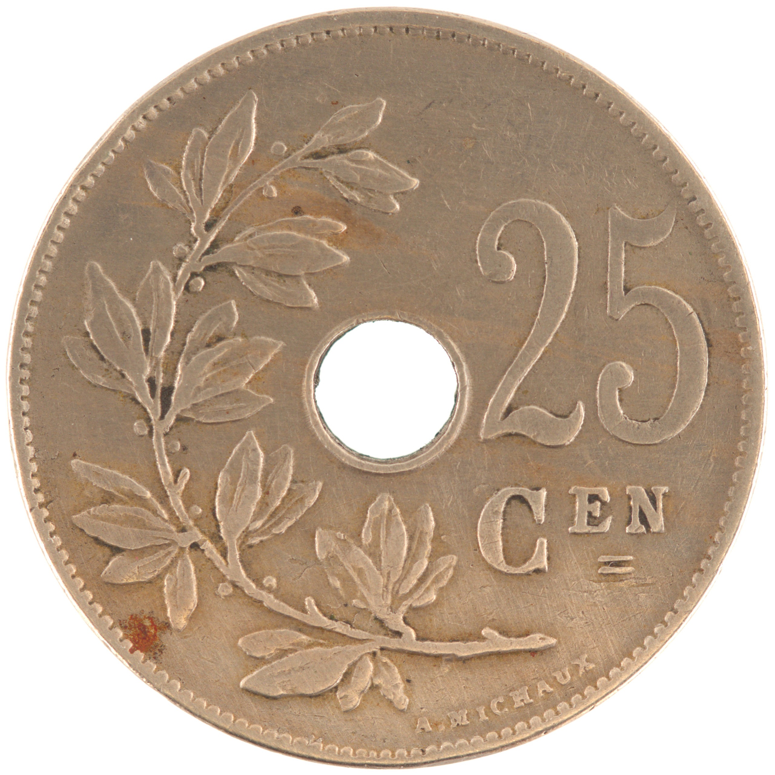 Belgique - Pièce 25 Centiemen (soit 25 Centimes) 1926 cupro-nickel - Monogramme d'Albert Ier – Image 2