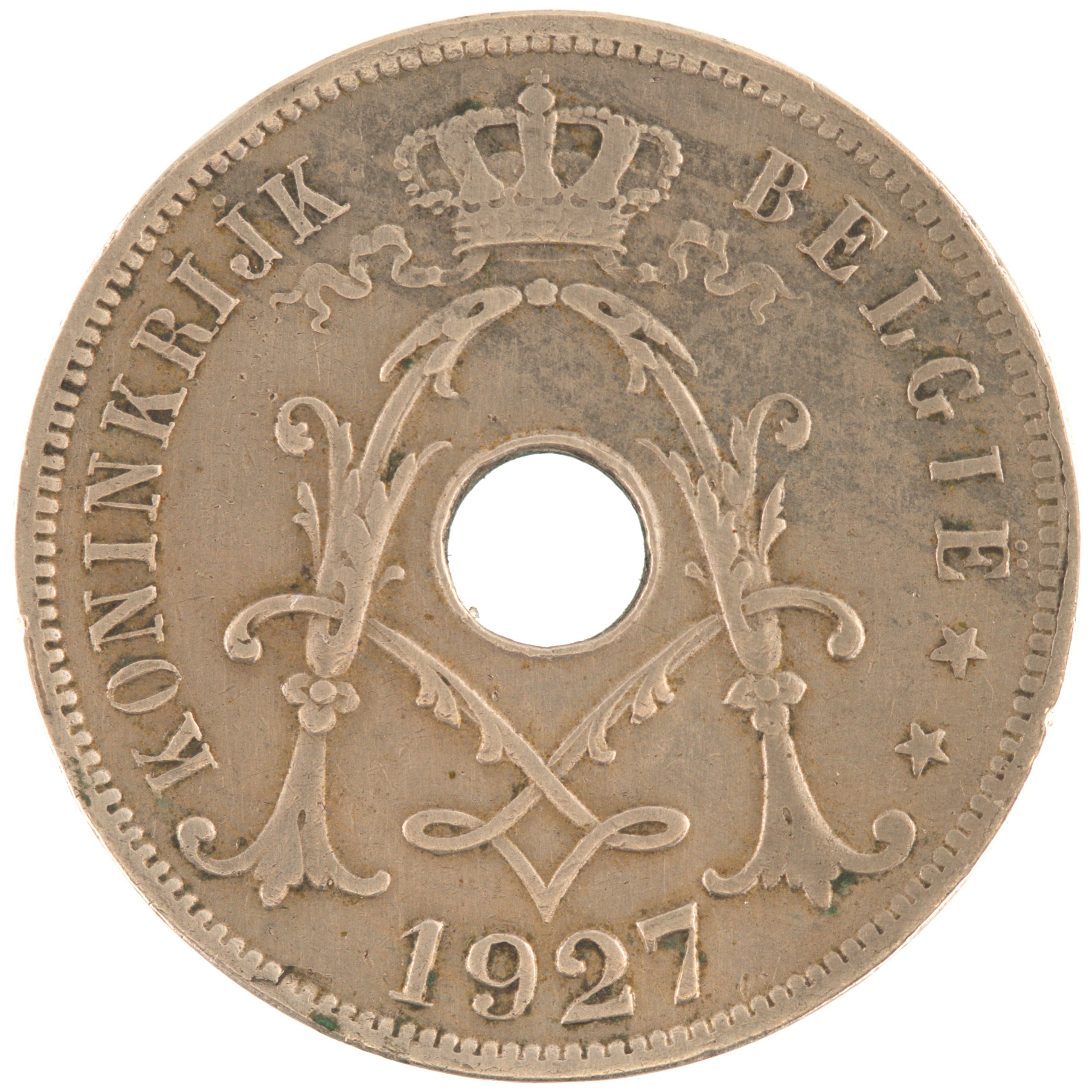 Belgique - Pièce 25 Centiemen (soit 25 Centimes) 1927 cupro-nickel - Monogramme d'Albert Ier