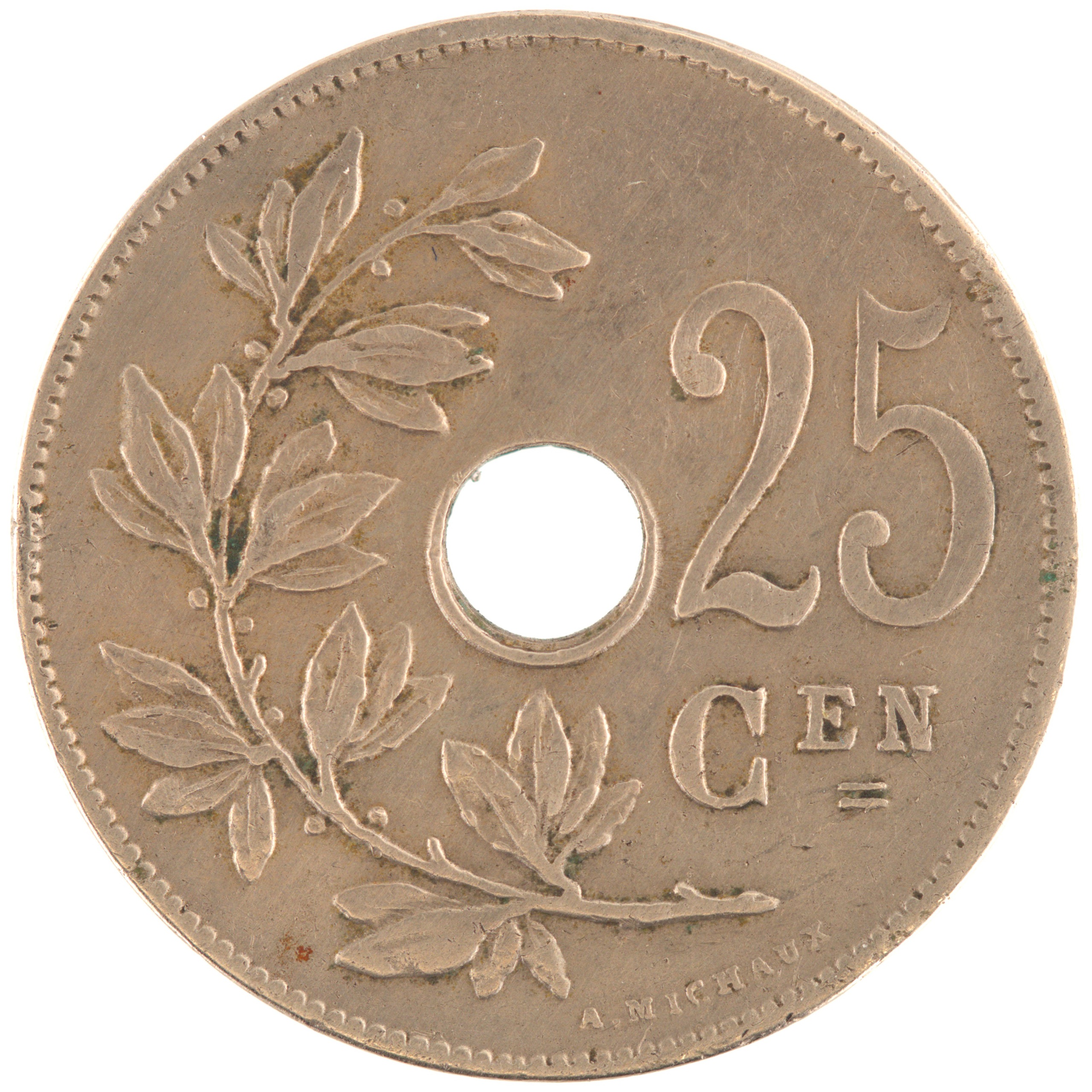 Belgique - Pièce 25 Centiemen (soit 25 Centimes) 1927 cupro-nickel - Monogramme d'Albert Ier – Image 2