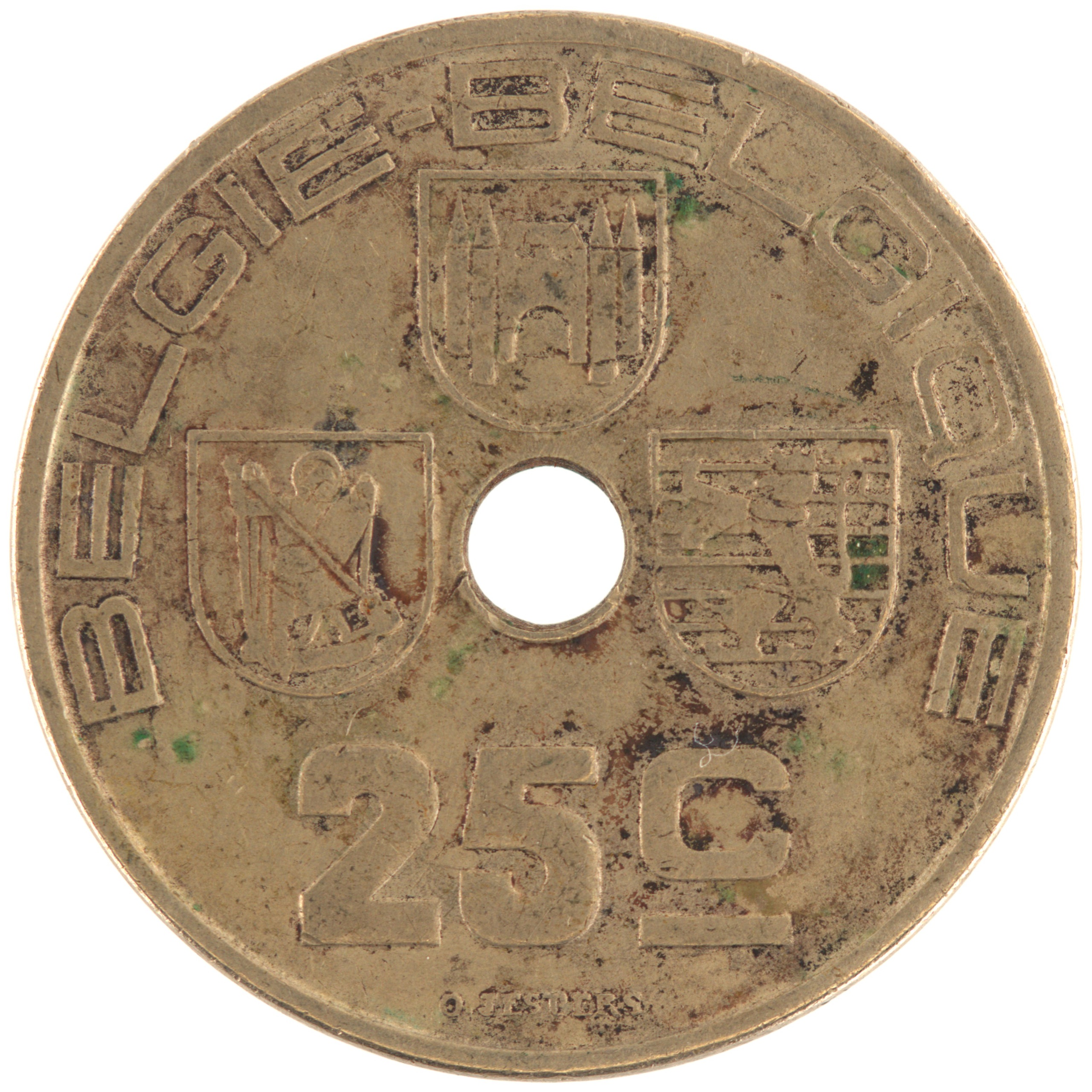 Belgique - Pièce 25 Centimes (ou 25 Centiemen) 1938 nickel-laiton - Ecus / Monogramme de Léopold III, nom du pays émetteur en néerlandais à gauche – Image 2