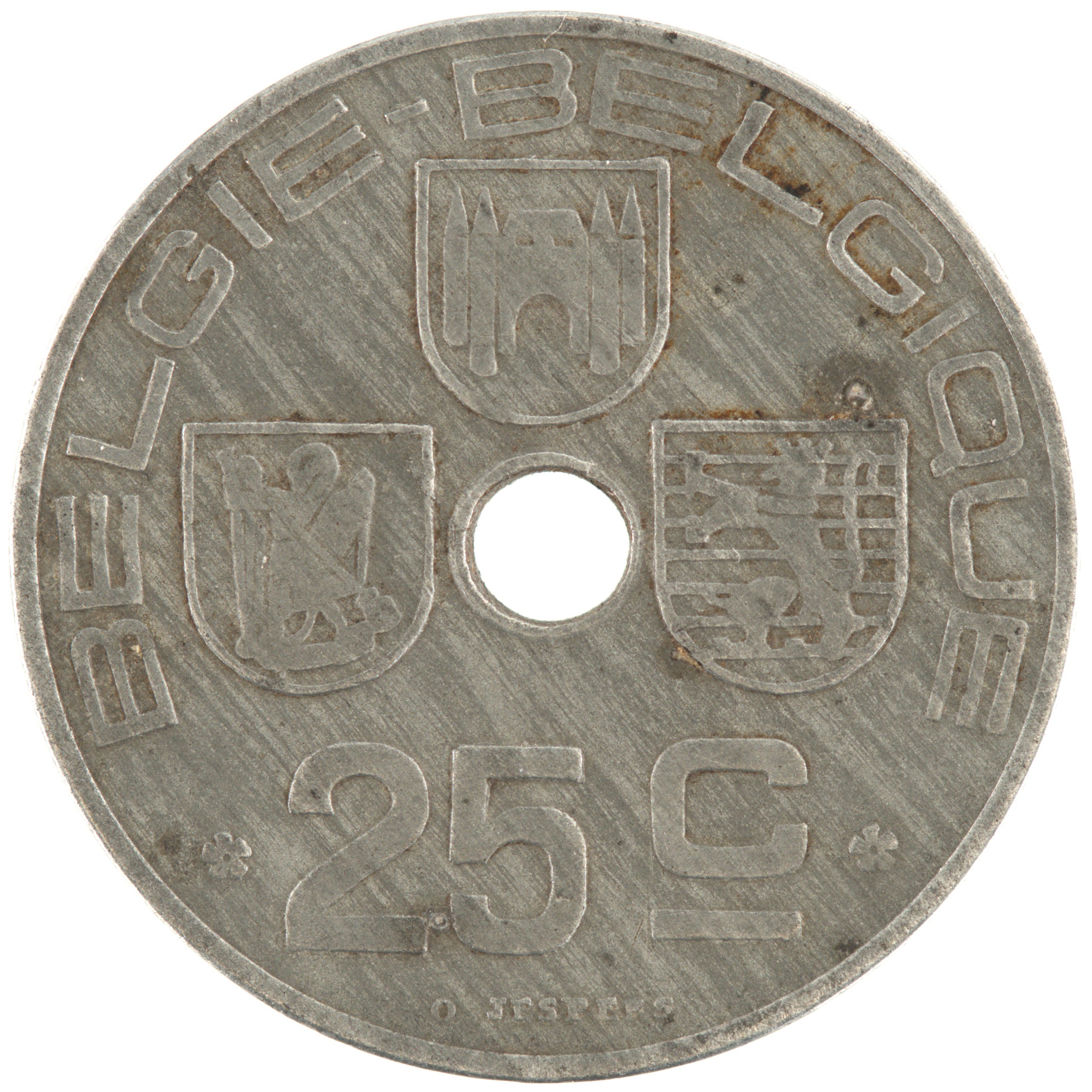 Belgique - Pièce 25 Centimes (ou 25 Centiemen) 1946 zinc - Ecus / Monogramme de Léopold III, nom du pays émetteur en néerlandais à gauche – Image 2