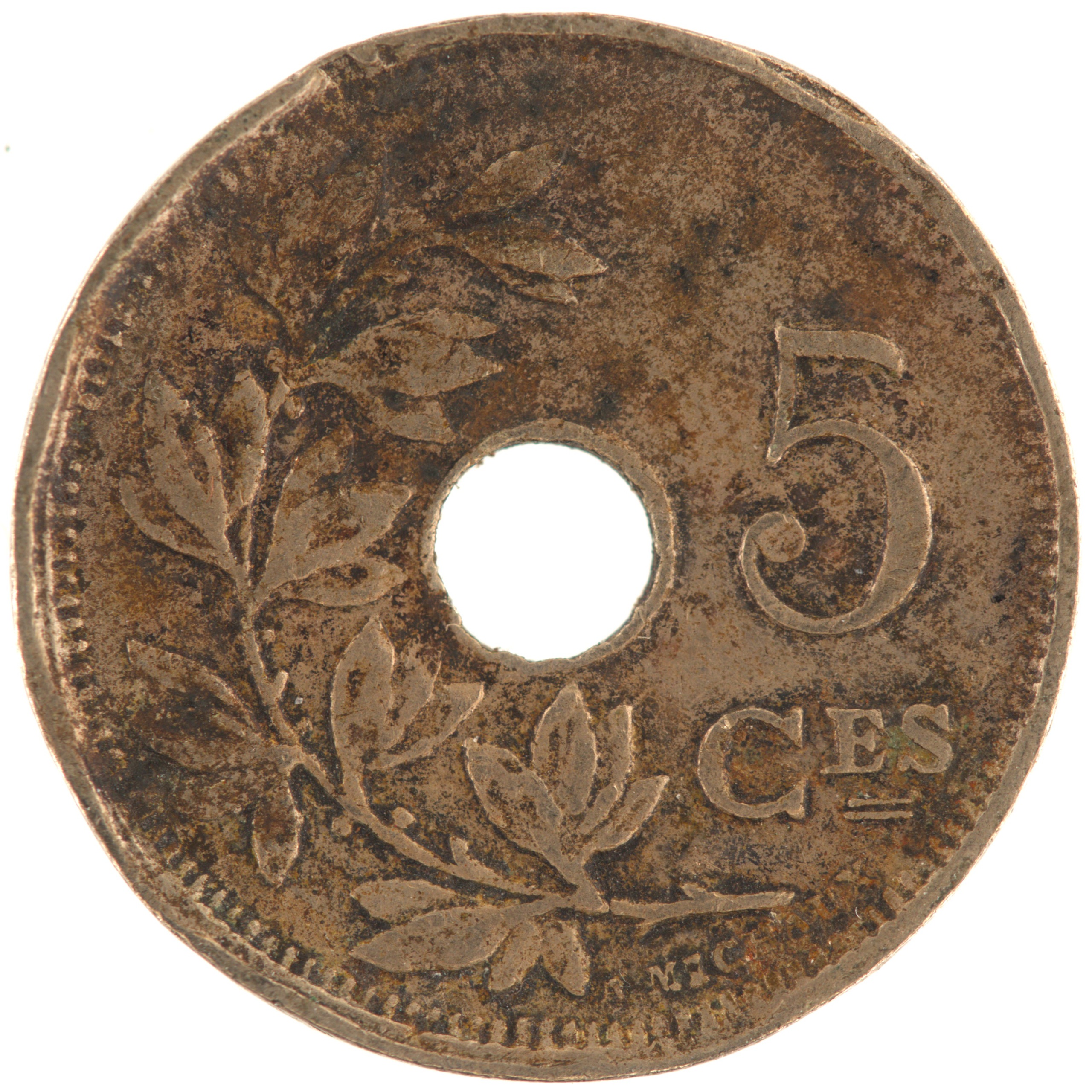 Belgique - Pièce 5 Centimes 1923 cupro-nickel - Monogramme d'Albert Ier, sans étoile au revers – Image 2