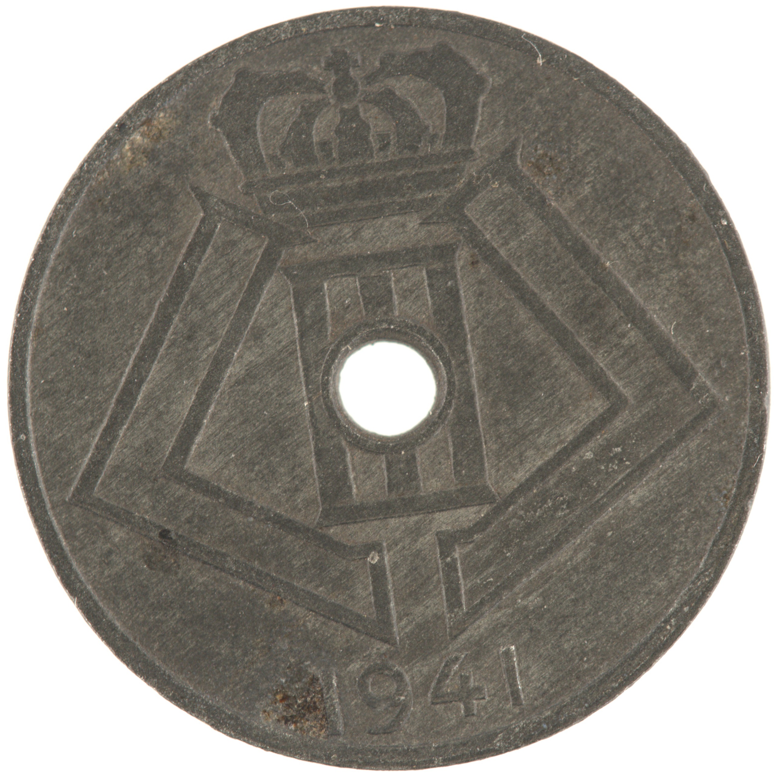 Belgique - Pièce 5 Centimes (ou 5 Centiemen) 1941 zinc - Ecus / Monogramme de Léopold III, nom du pays émetteur en néerlandais à gauche – Image 3
