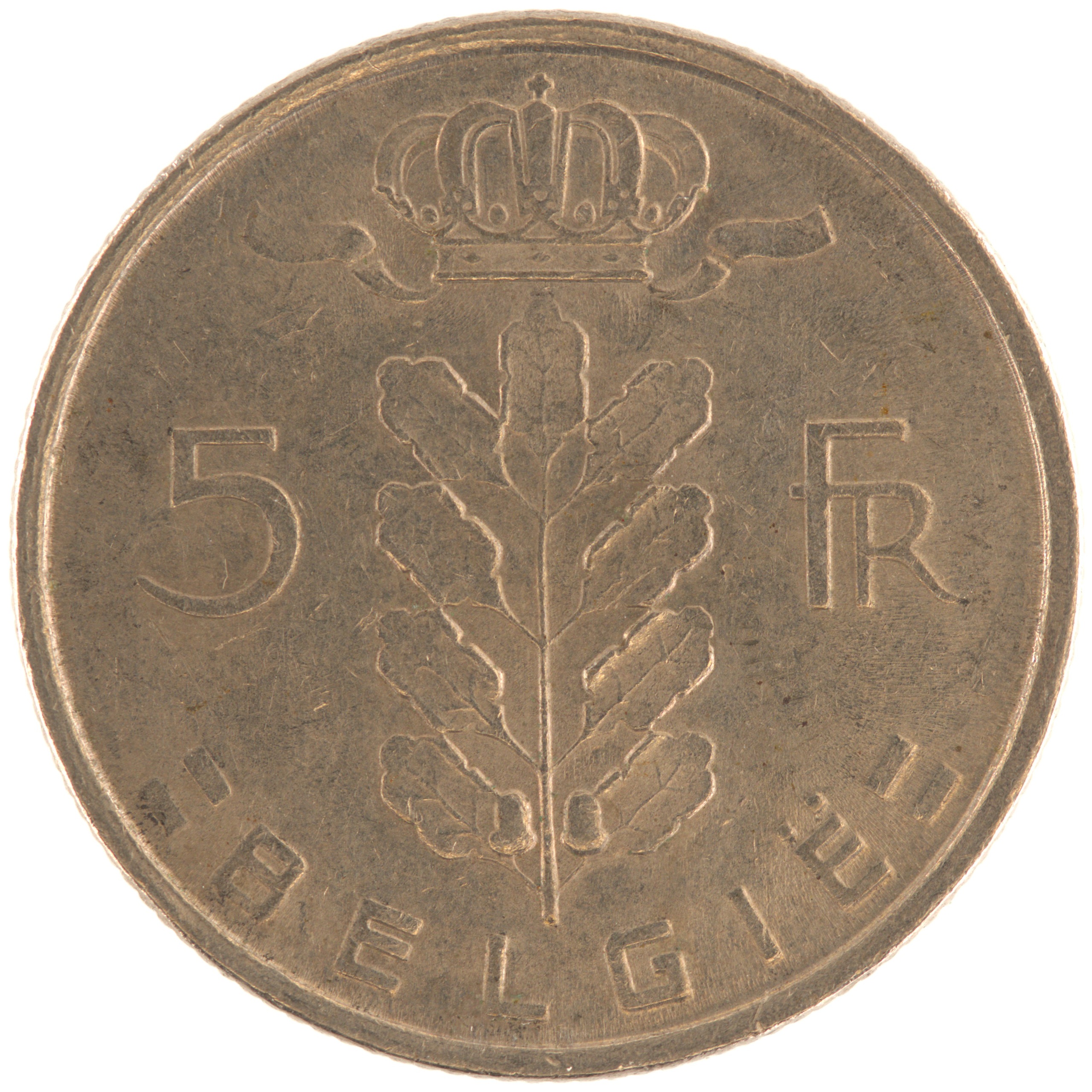 Belgique - Pièce 5 Francs 1975 cupro-nickel - Cérès / Rameau de chêne couronné, nom du pays émetteur en néerlandais – Image 2
