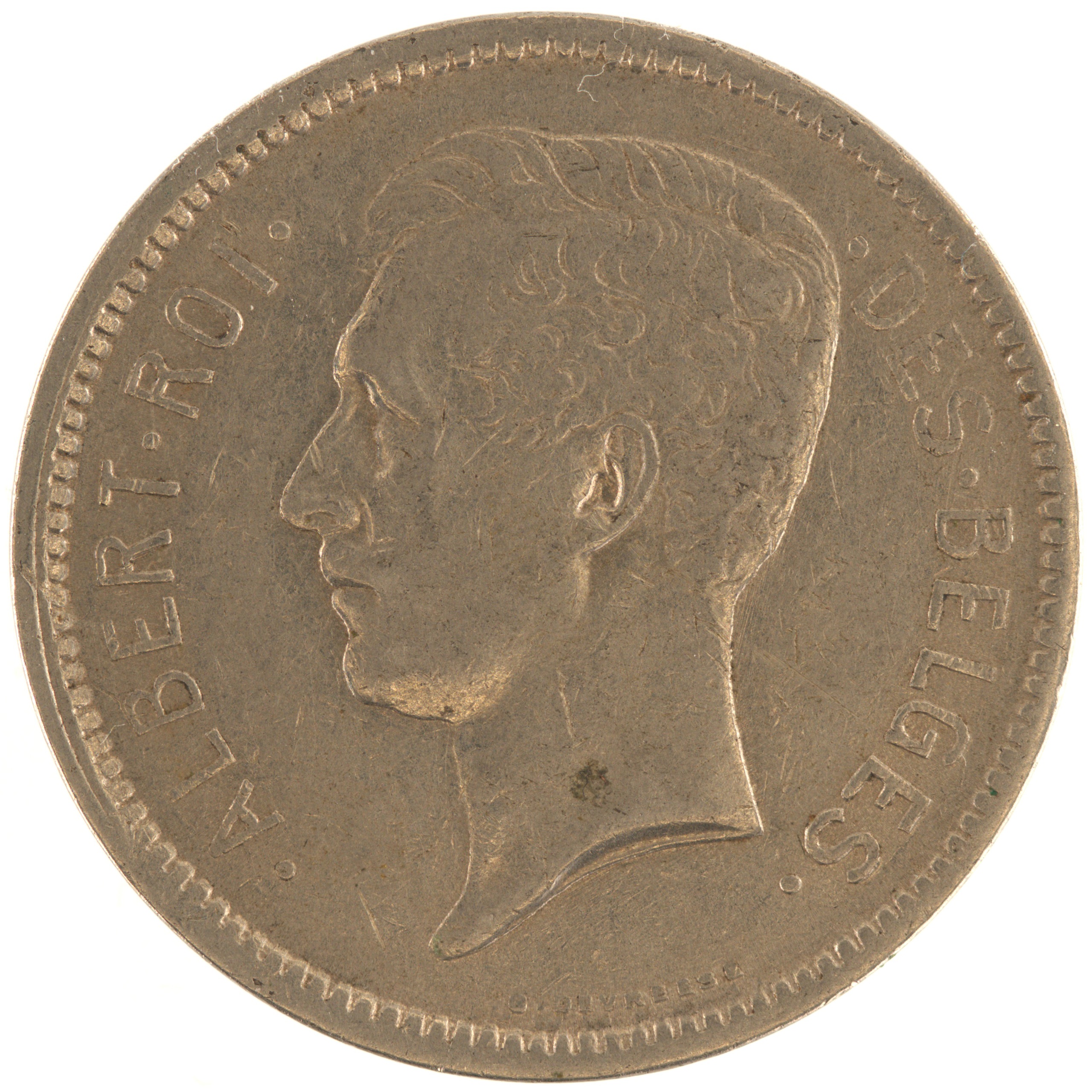Belgique - Pièce 5 Francs, soit Un Belga 1934 nickel - Albert (tranche B) – Image 2