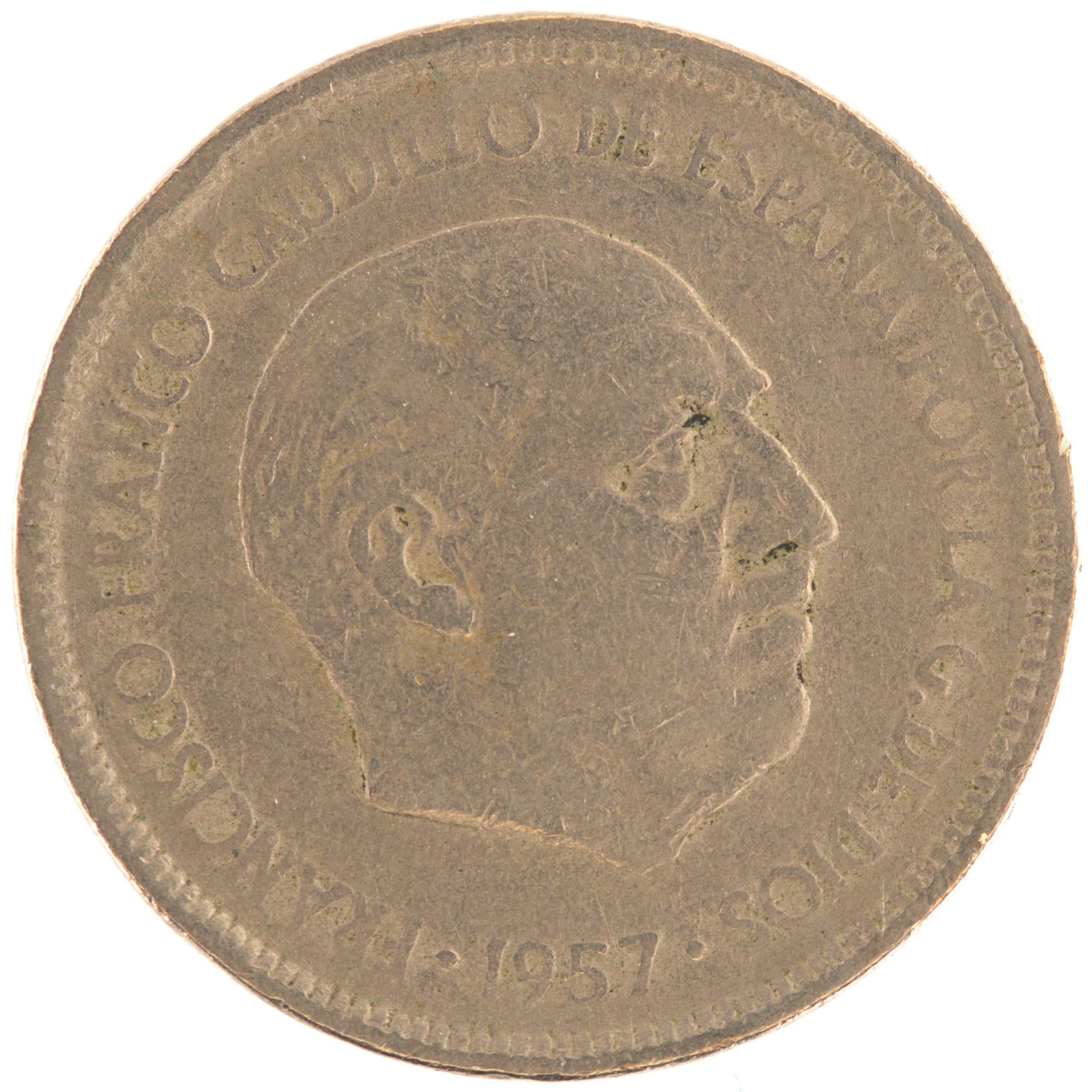 Espagne - Pièce 5 Pesetas 1957 cupro-nickel - Francisco Franco / Armoiries de l'Etat Espagnol (58 dans l'étoile) – Image 2