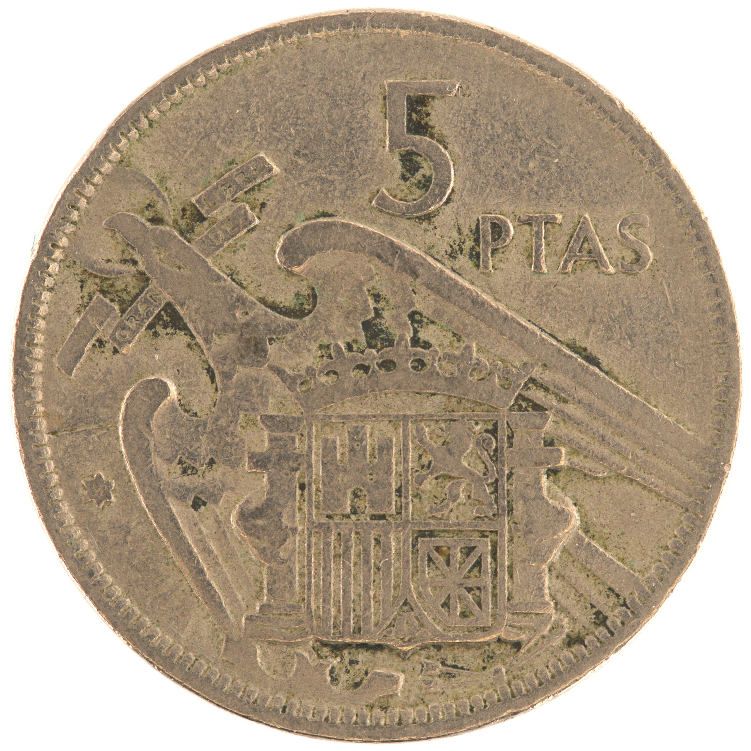Espagne - Pièce 5 Pesetas 1957 cupro-nickel - Francisco Franco / Armoiries de l'Etat Espagnol (58 dans l'étoile)