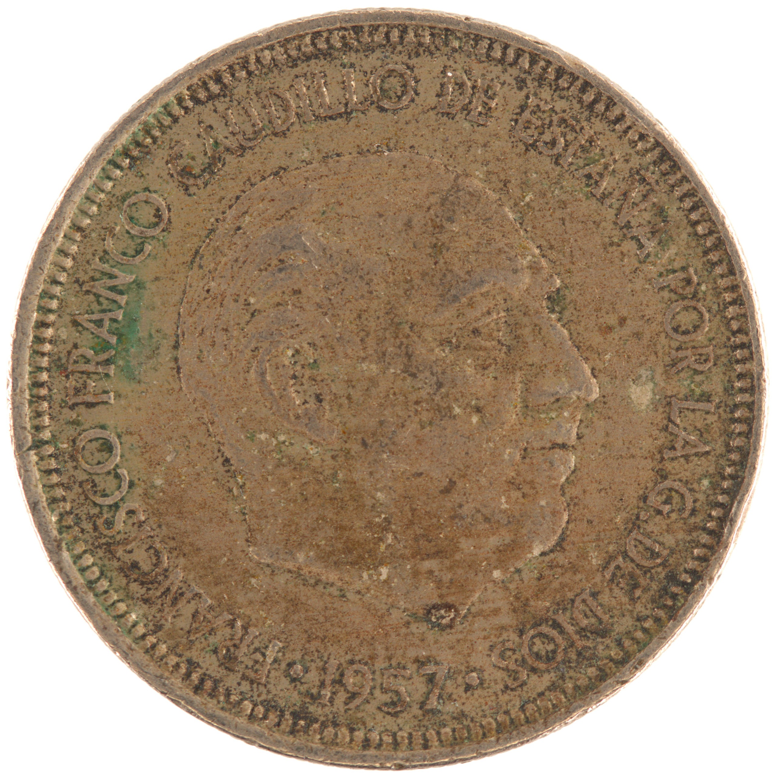 Espagne - Pièce 5 Pesetas 1957 cupro-nickel - Francisco Franco / Armoiries de l'Etat Espagnol (75 dans l'étoile) – Image 2