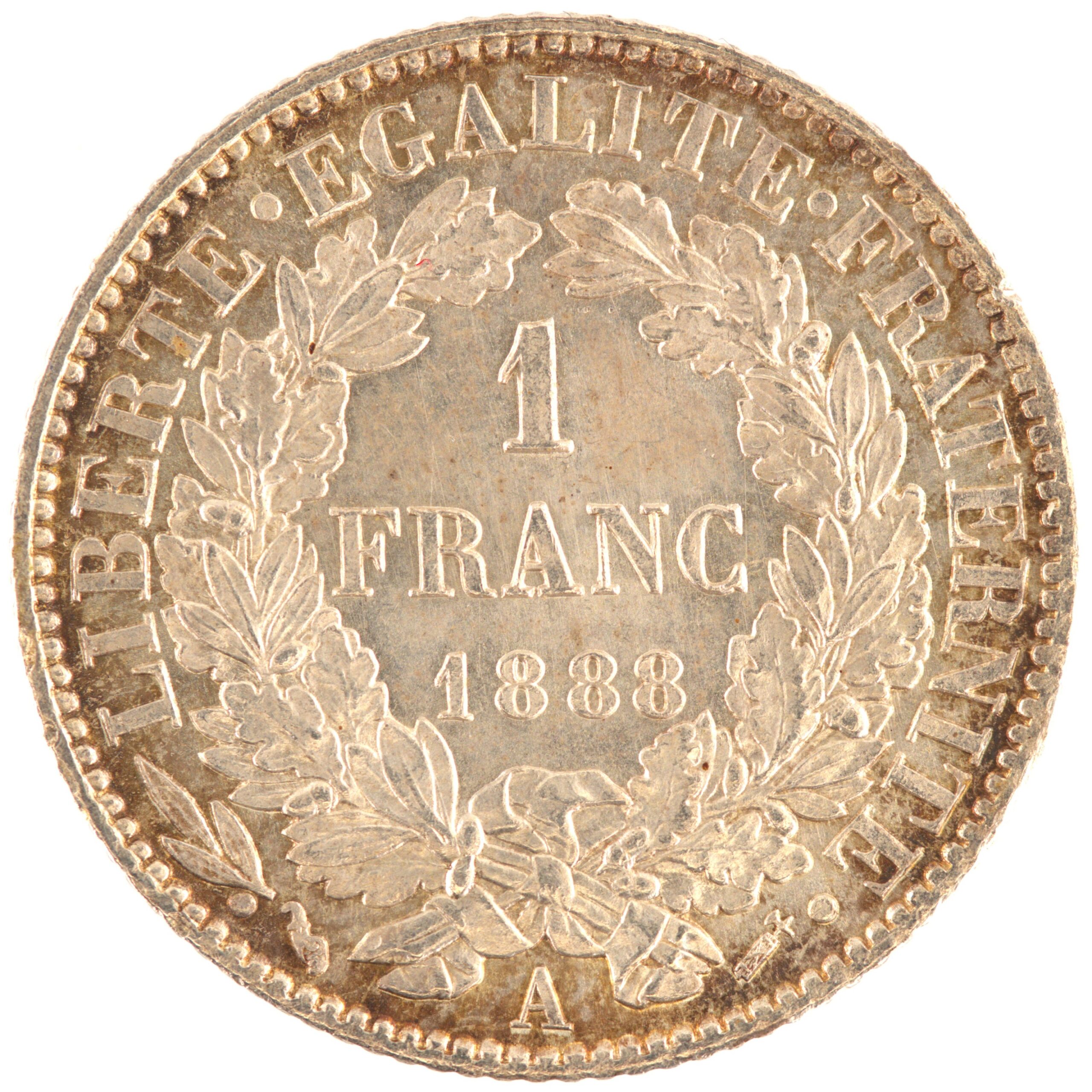 France - Pièce 1 Franc 1888 A argent - Cérès (Troisième République)