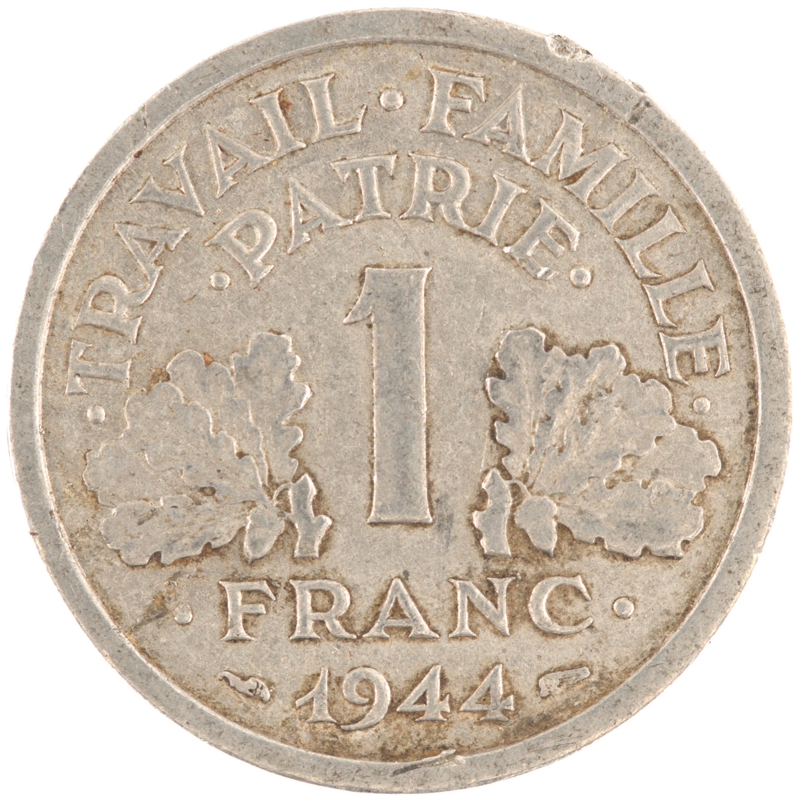 France - Pièce 1 Franc 1944 B aluminium - Francisque, légère