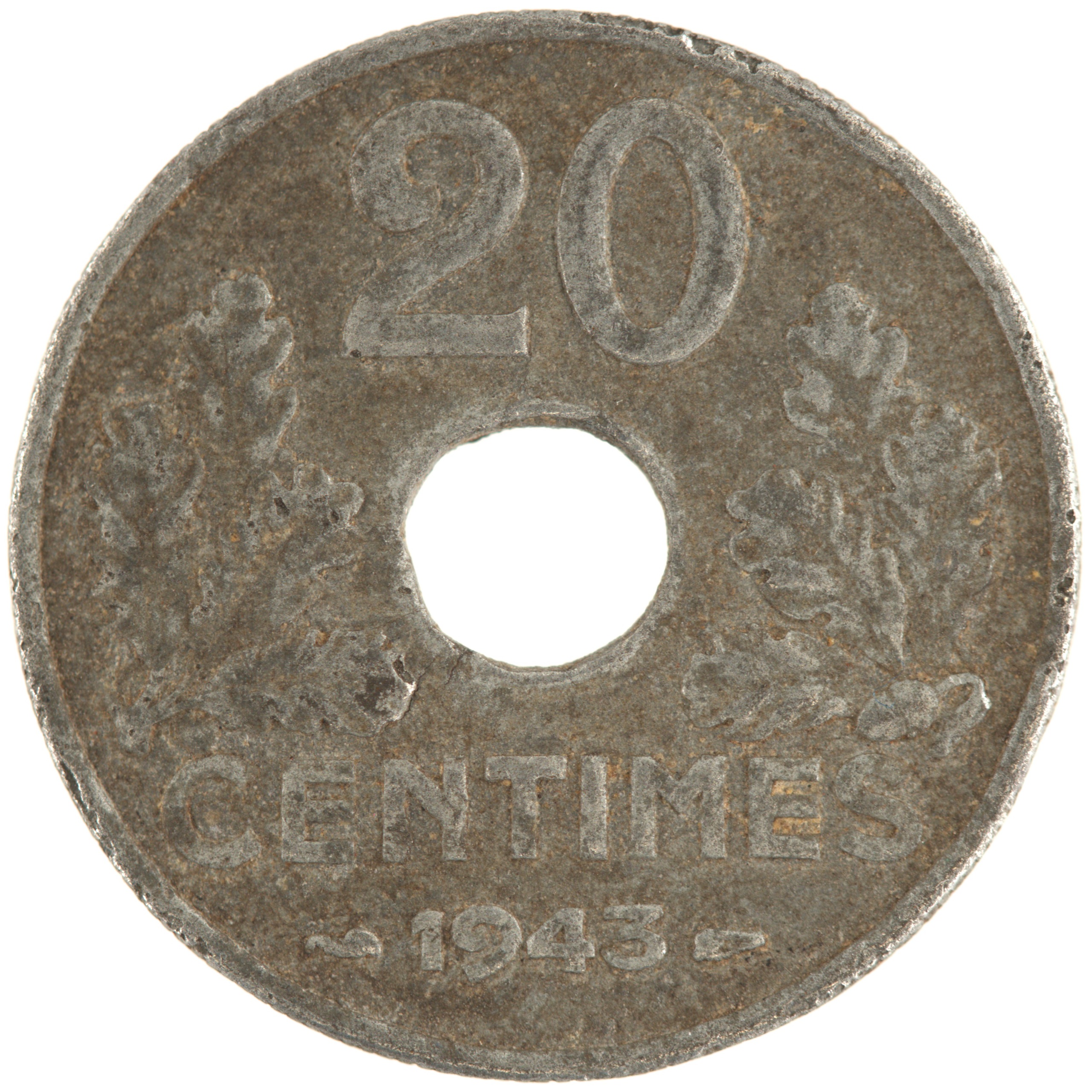 France - Pièce 20 Centimes 1943 zinc - Etat Français, lourde