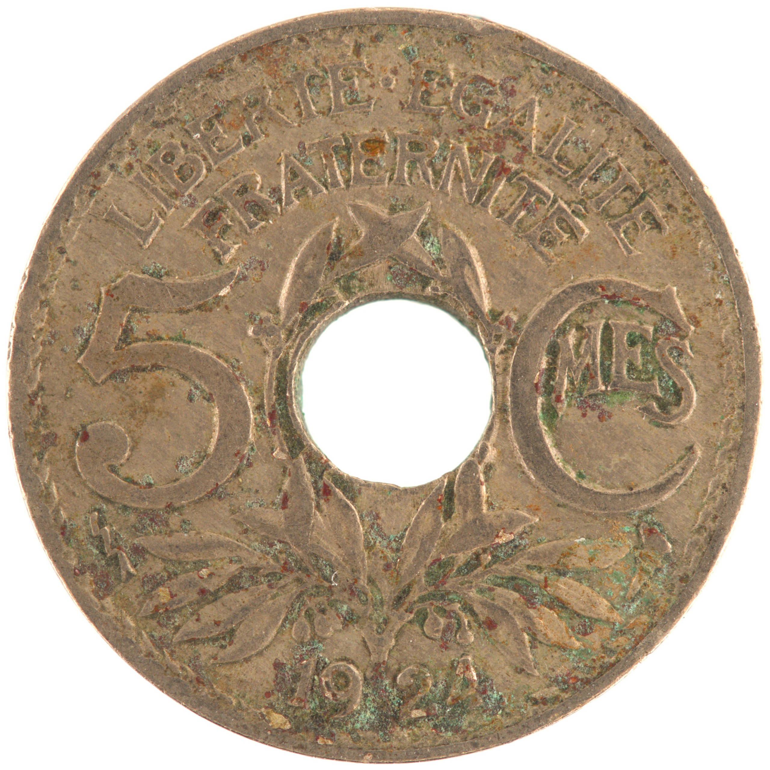France - Pièce 5 Centimes 1924 cupro-nickel - Lindauer, petit module (éclair)