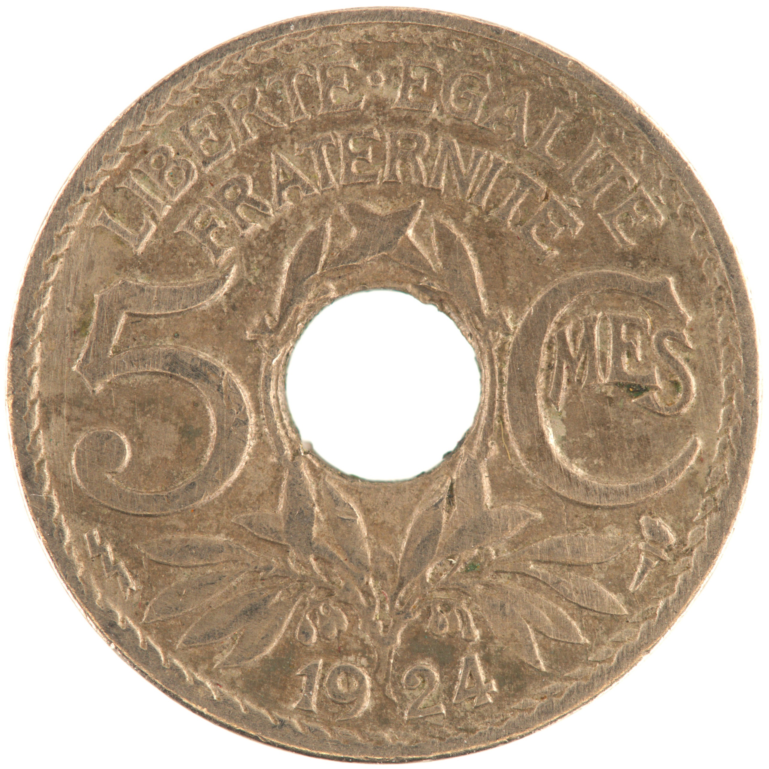 France - Pièce 5 Centimes 1924 cupro-nickel - Lindauer, petit module (éclair)