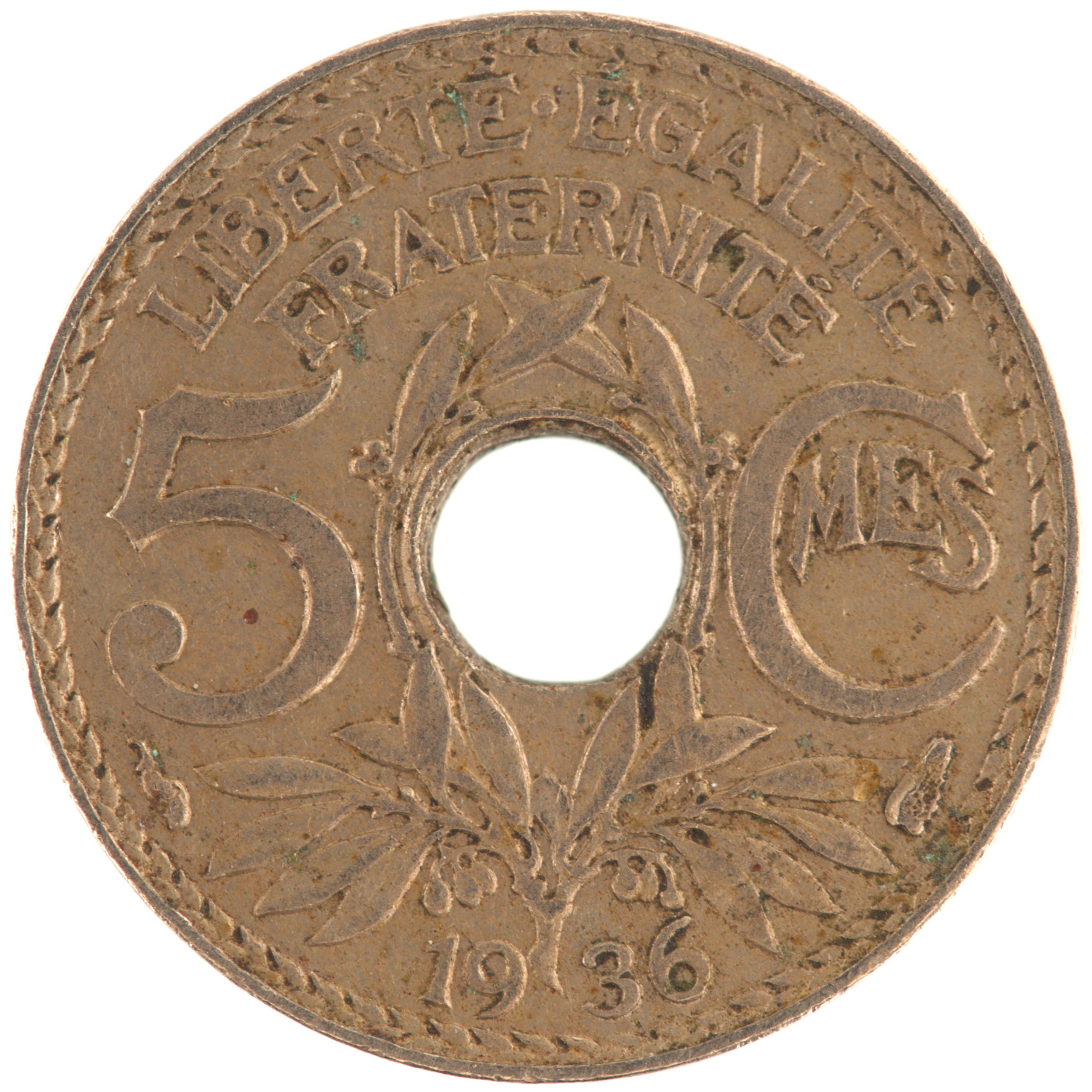France - Pièce 5 Centimes 1936 cupro-nickel - Lindauer, petit module