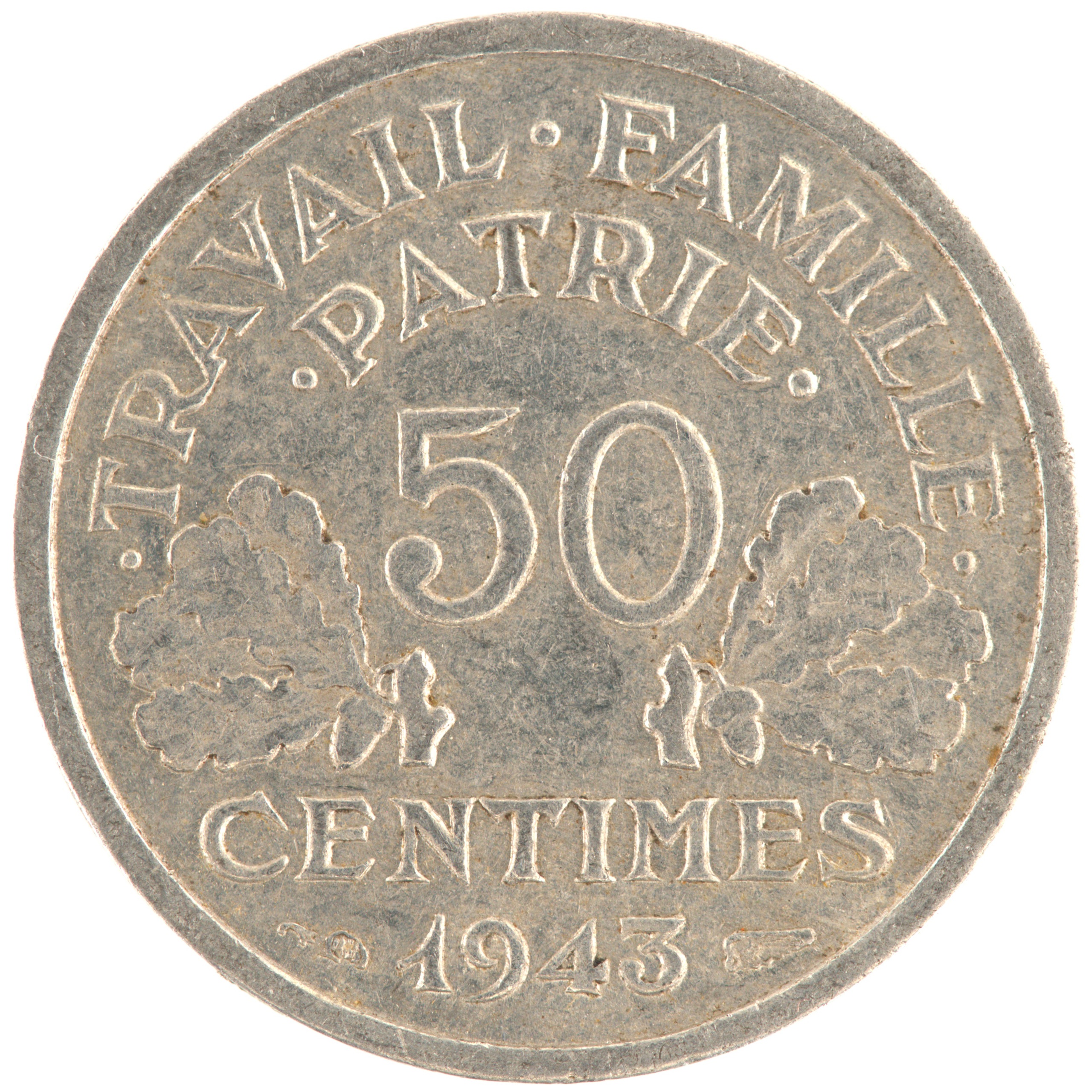 France - Pièce 50 Centimes 1943 aluminium - Francisque, légère